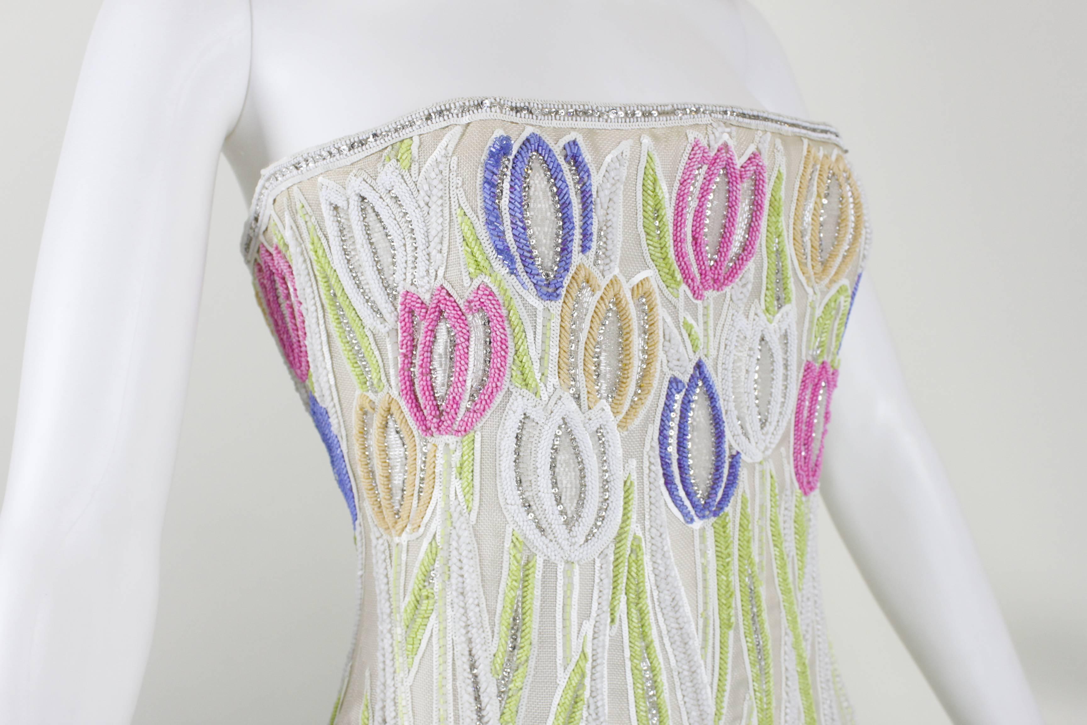 1970s Dior Haute Couture Strapless Beaded & Lesage Embroidery Evening Gown For Sale 1