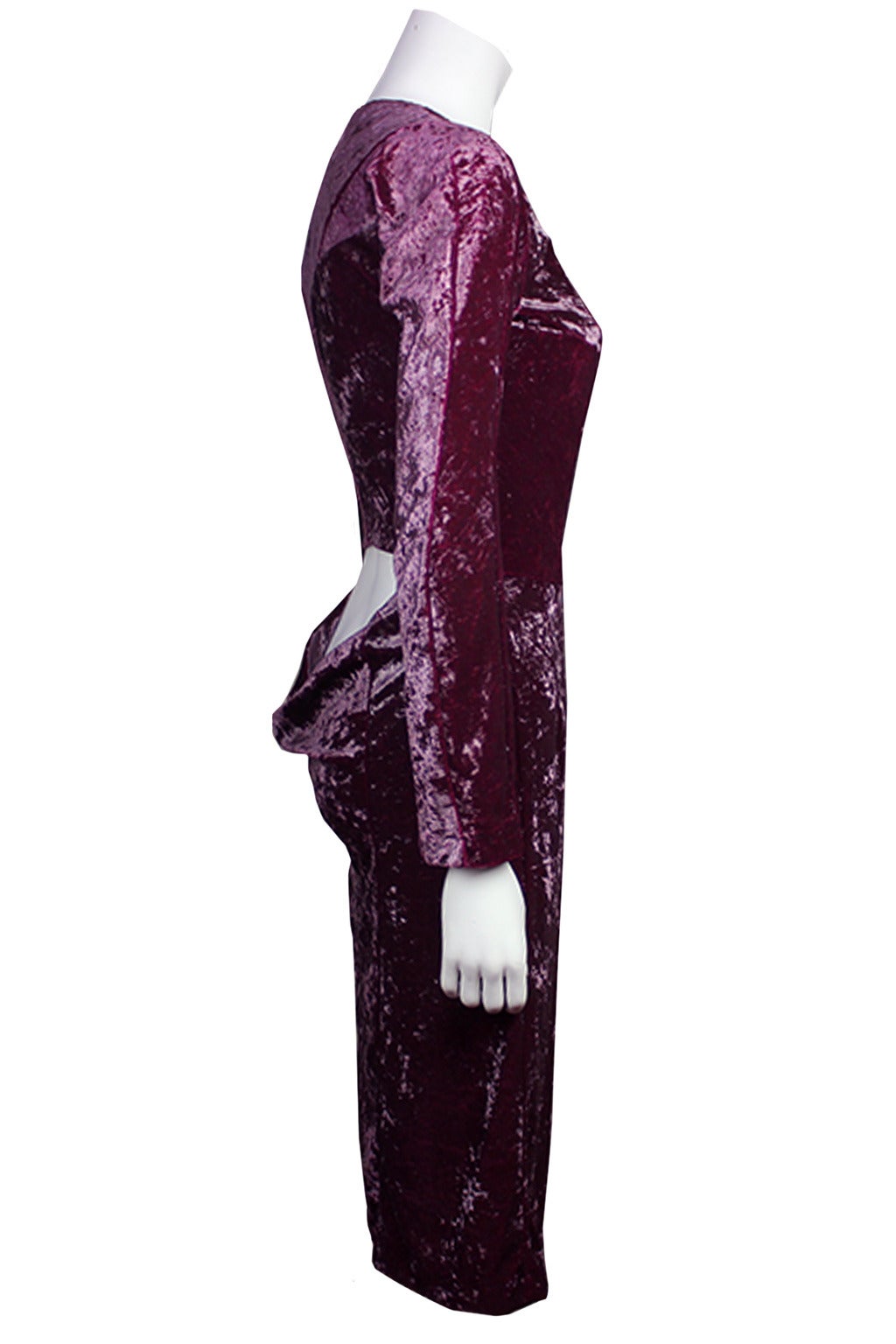 SALE Originally $660
Made from a lush purple crushed velvet, this dress is a slim fit with a sexy deep cut out back. Long sleeves compliment the beautifully seamed front.