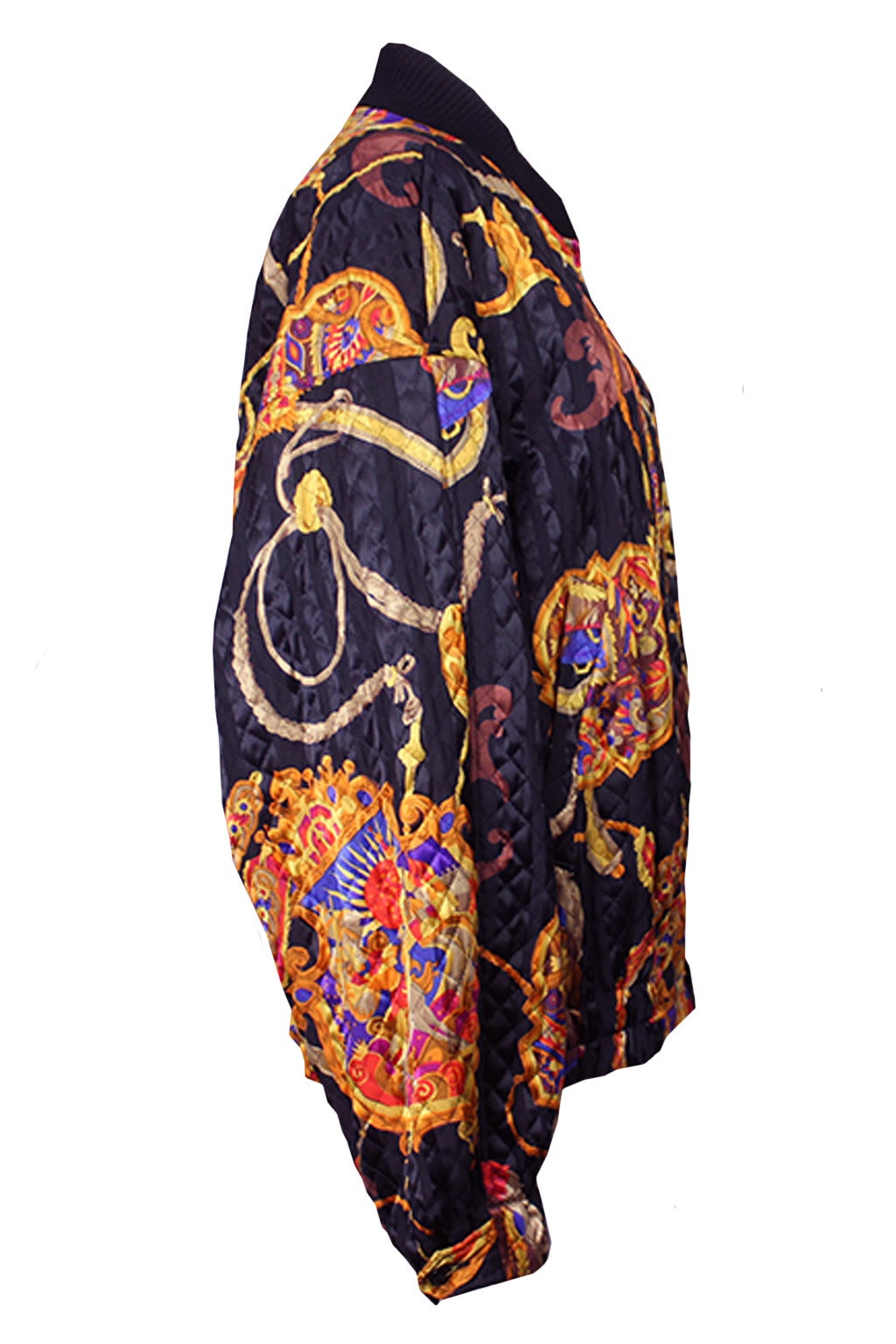 Byblos Men's Quilted Baroque Print Bomber In Excellent Condition In New York, NY