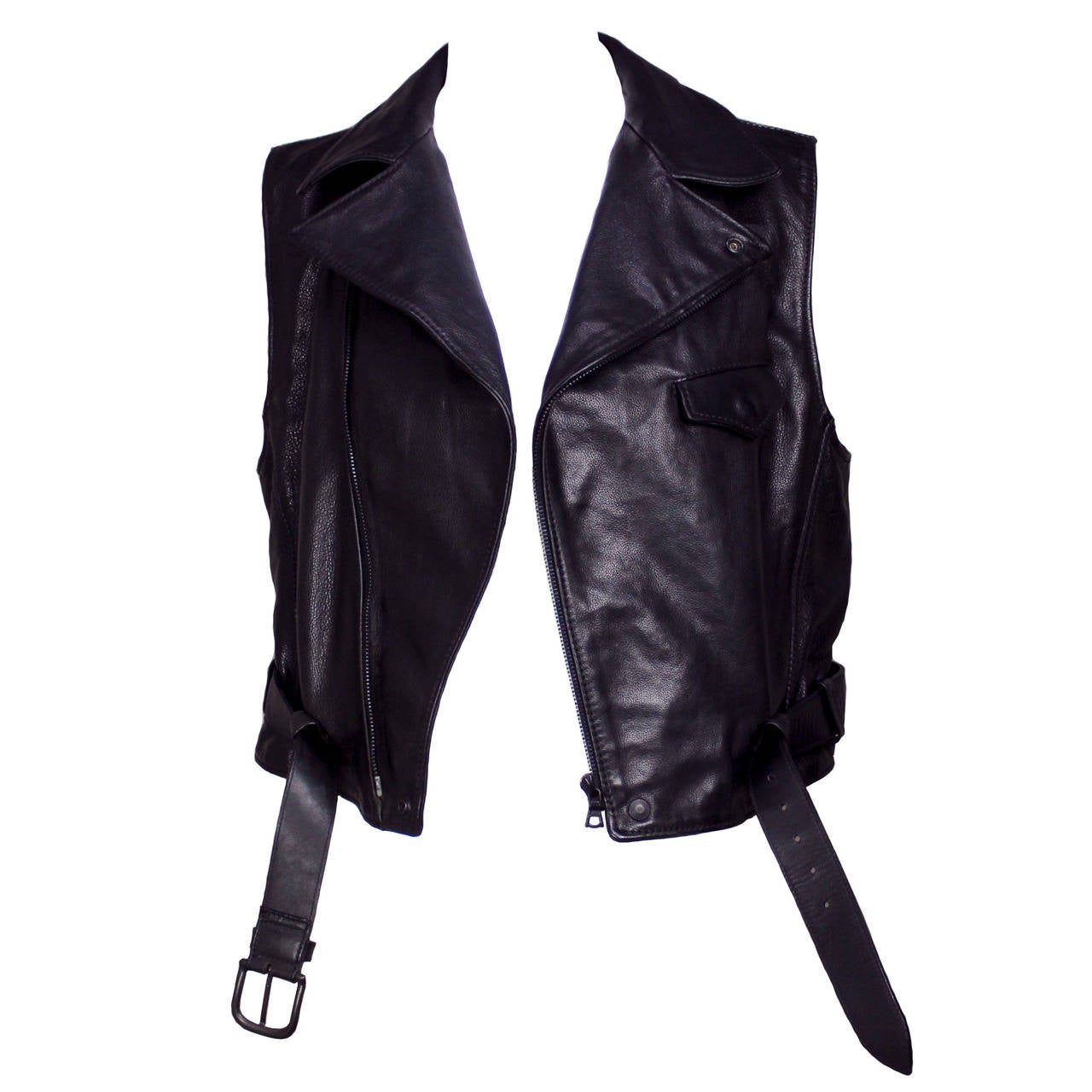 Ruffo Black Leather Motorcycle Vest For Sale