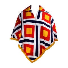 Vintage 1960s-1970s Geometric Print Beach Poncho
