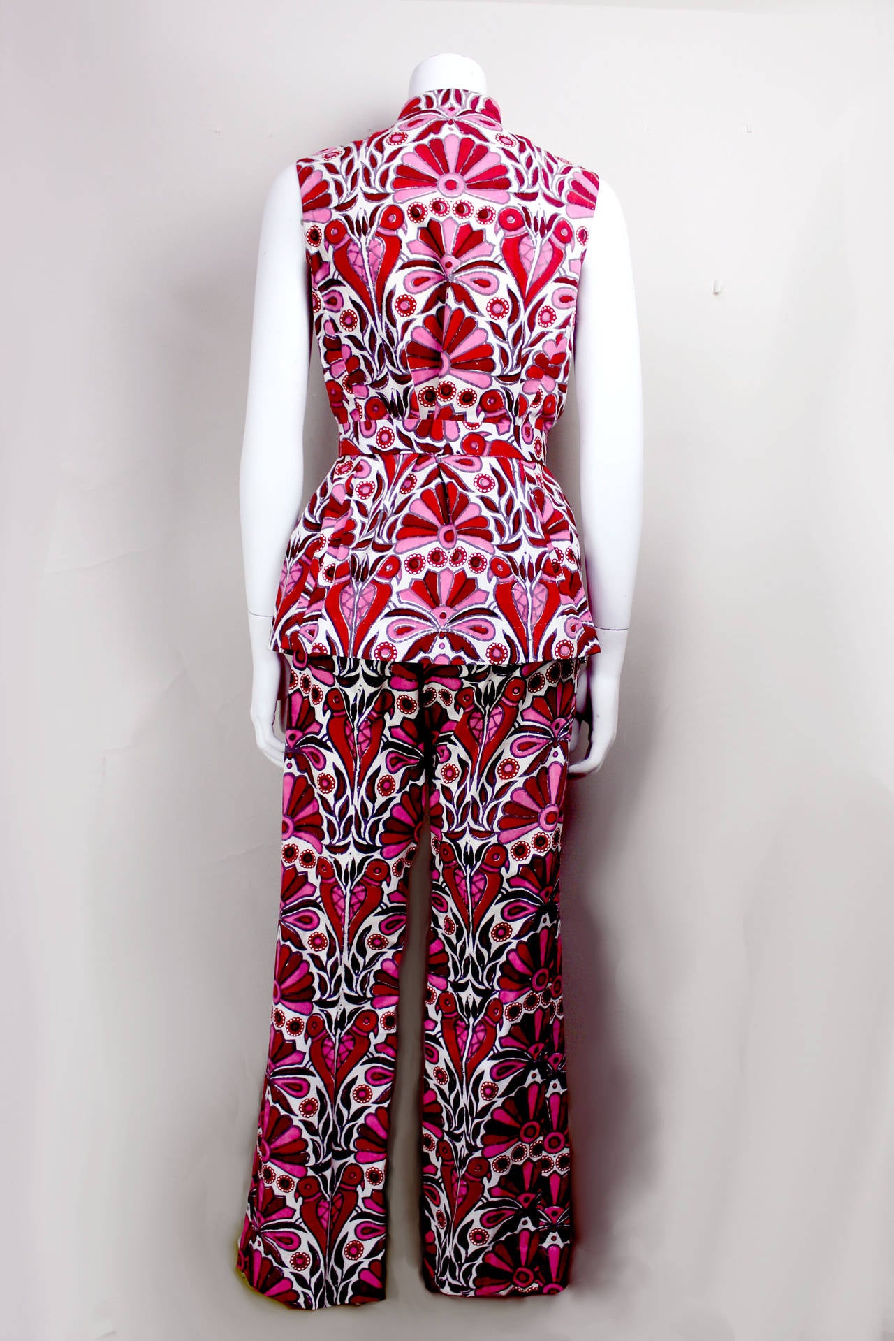 Women's 1970s Custom Made Tropical Print Pant Suit