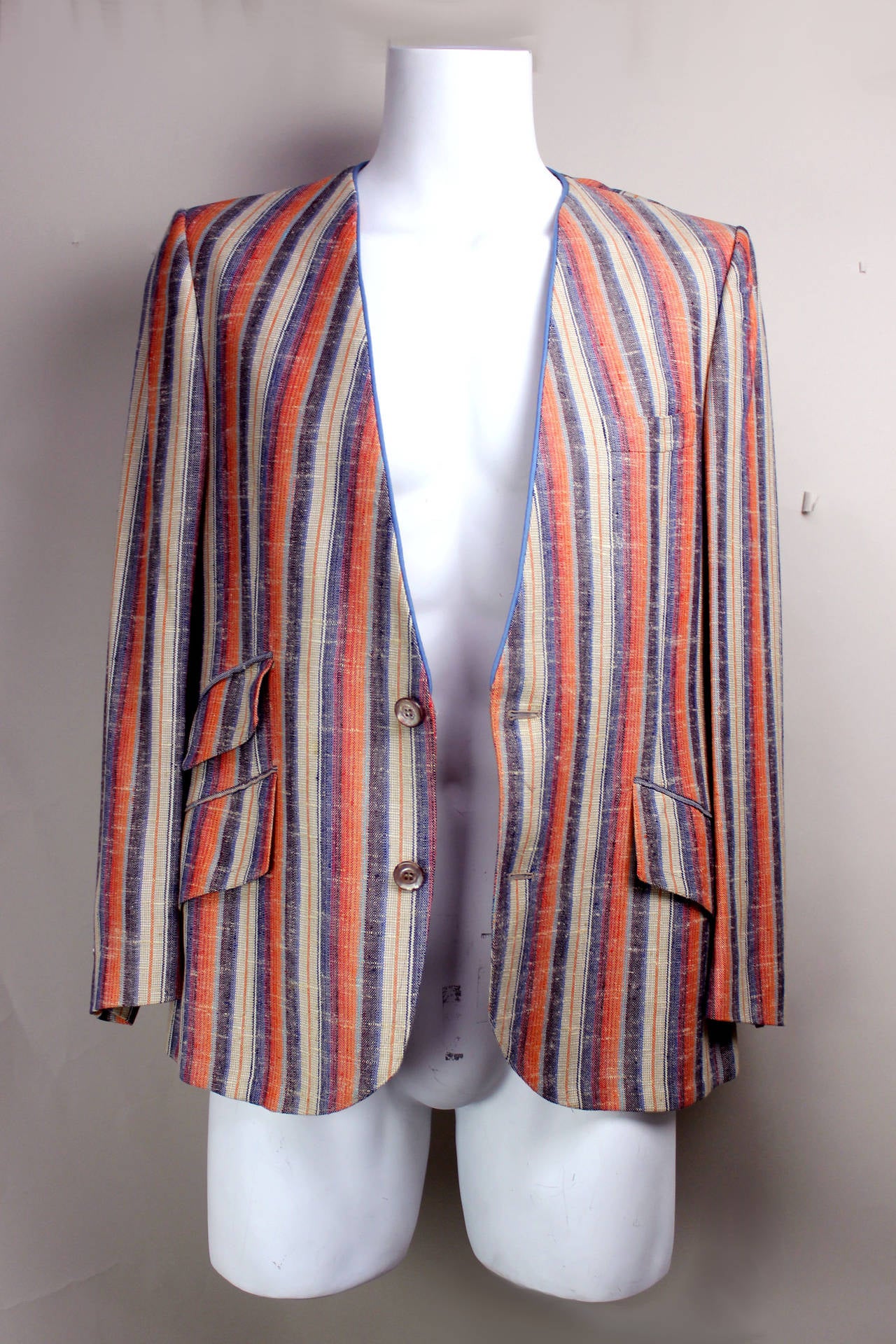 1960s Men's Striped Hardy Amies Designed Mod Suit Jacket