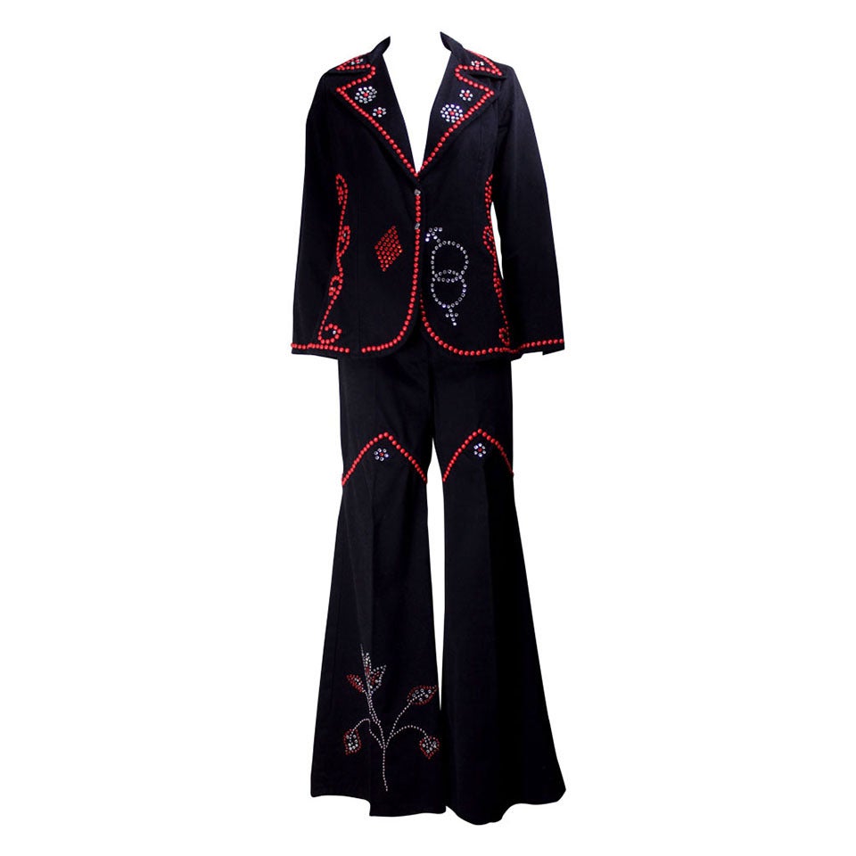 1970s Custom Made Embellished Bell Bottom Suit at 1stDibs