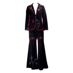 1970s Custom Made Embellished Bell Bottom Suit
