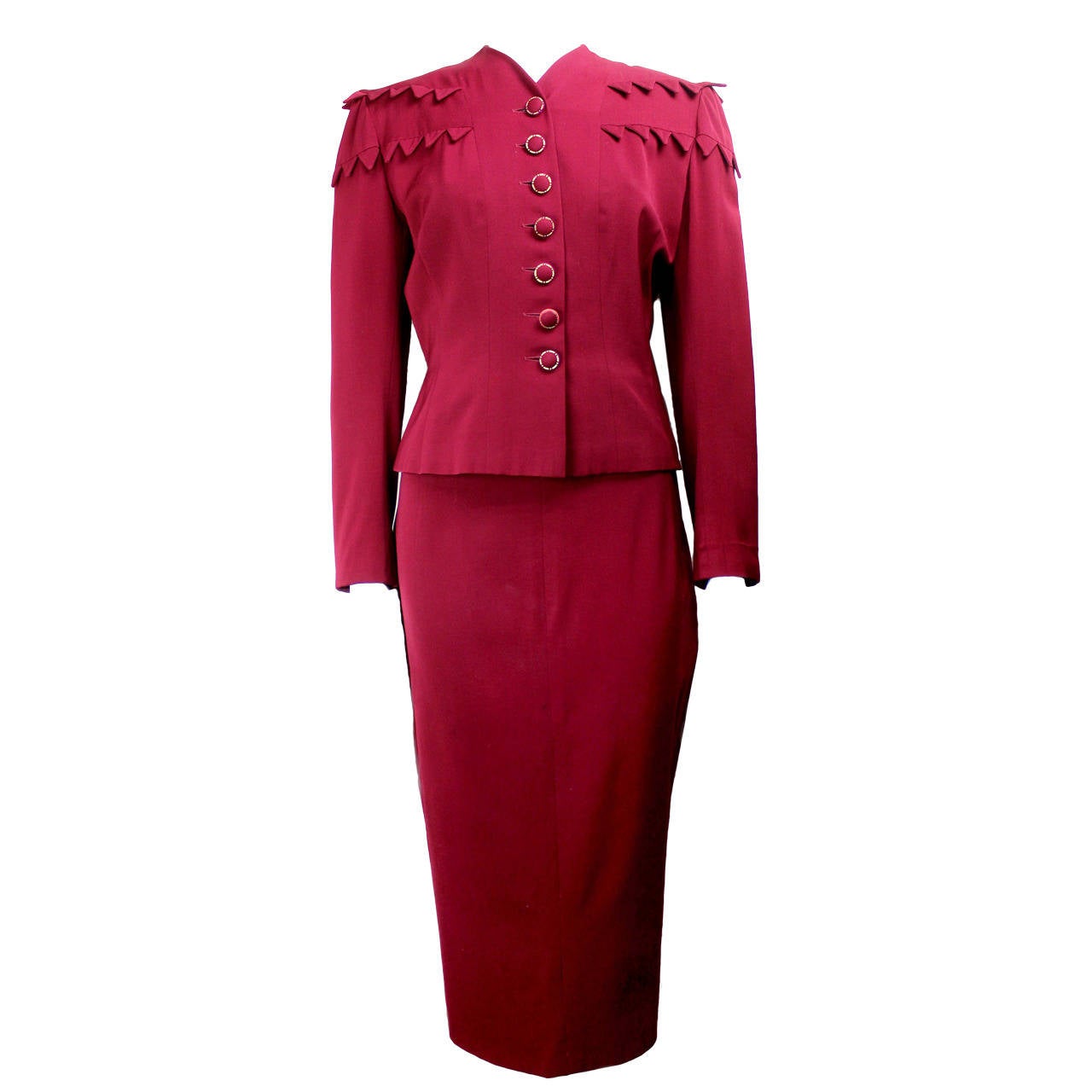 1940s Womens Suit with Unique Chevron-Shaped Details at 1stdibs
