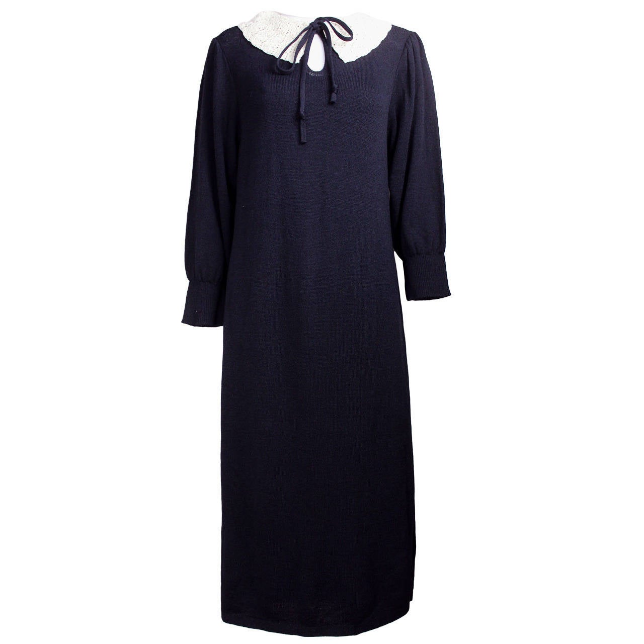 1977 Bonnie Cashin Black Knit Dress with Crocheted Collar For Sale