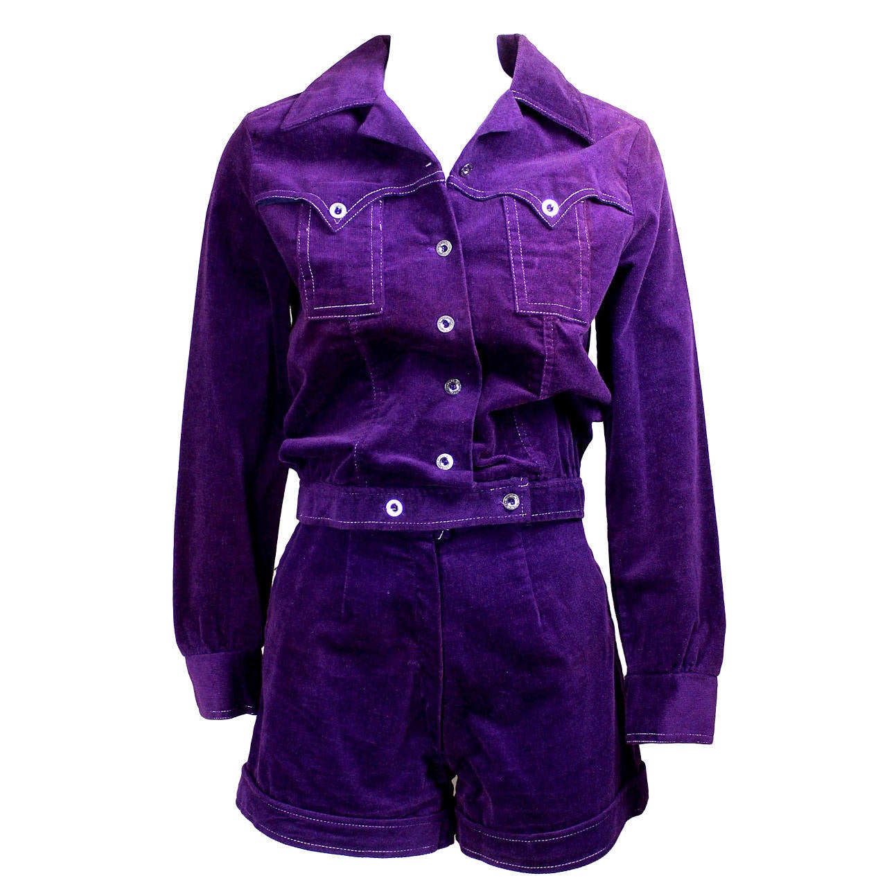 1970s Purple Hot Pant and Cropped Jacket Set