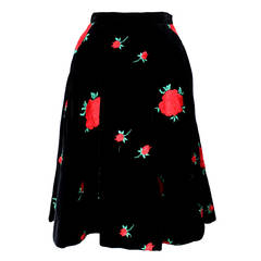Vintage 1950s Velvet Embroidered Perfect Circle Skirt with Pockets
