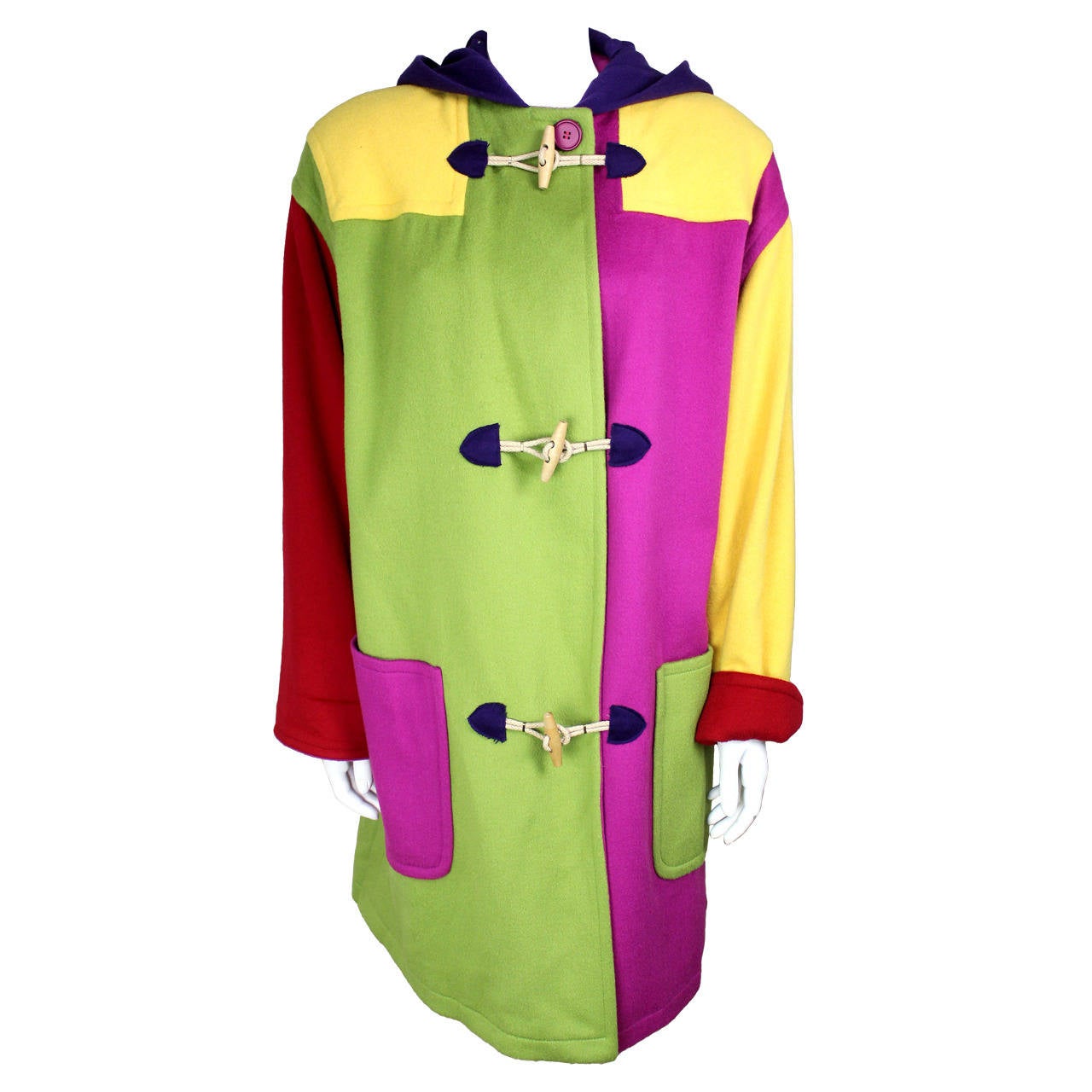 1980s Bill Blass Vibrant Colorblock Toggle Coat