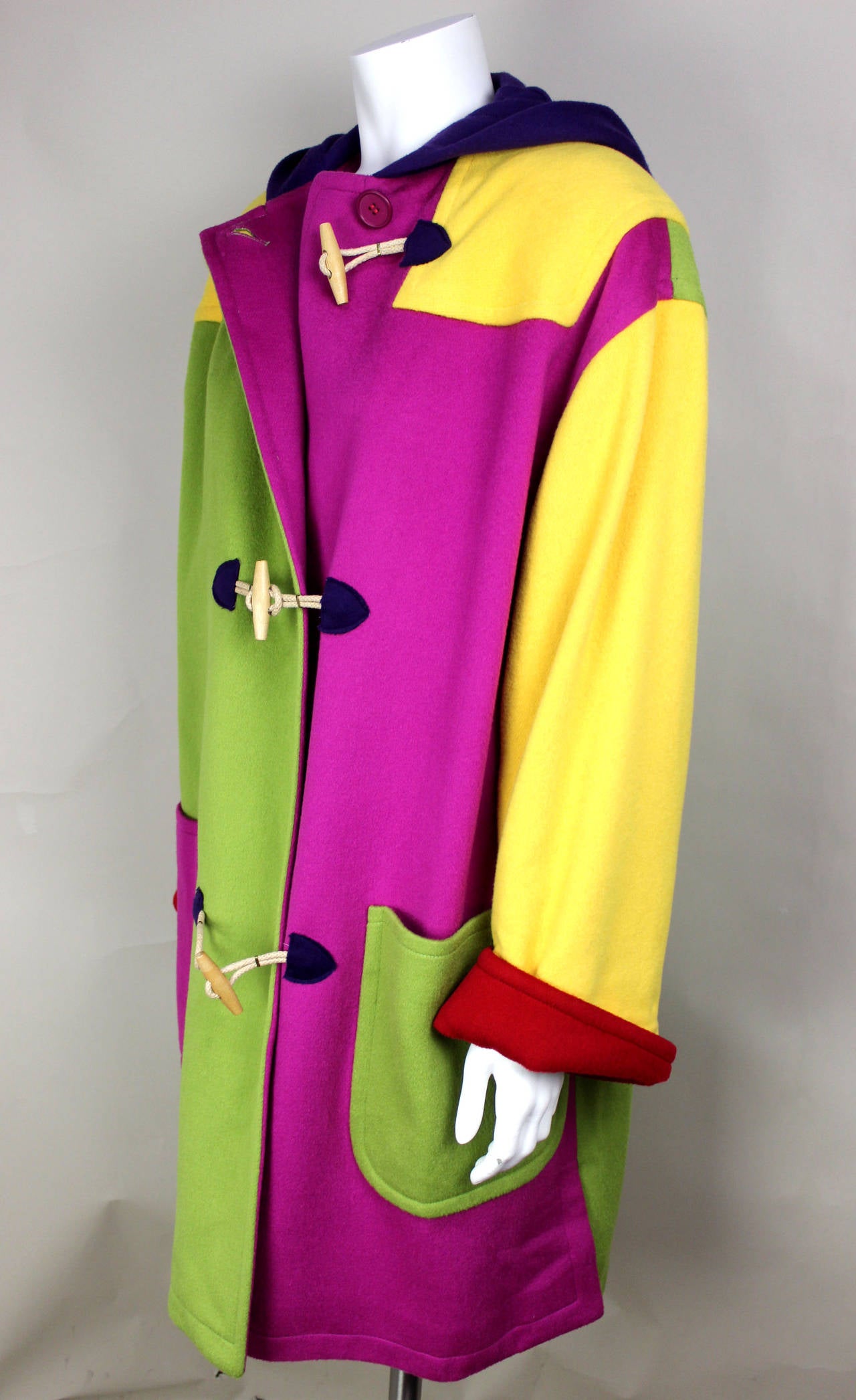 1980s Bill Blass Vibrant Colorblock Toggle Coat In Excellent Condition In New York, NY