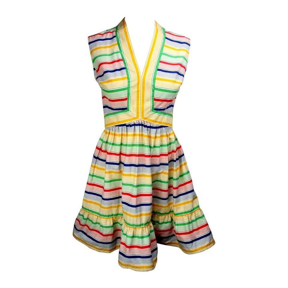 1970s Victor Costa Bright and Flouncy Cotton Day Dress For Sale