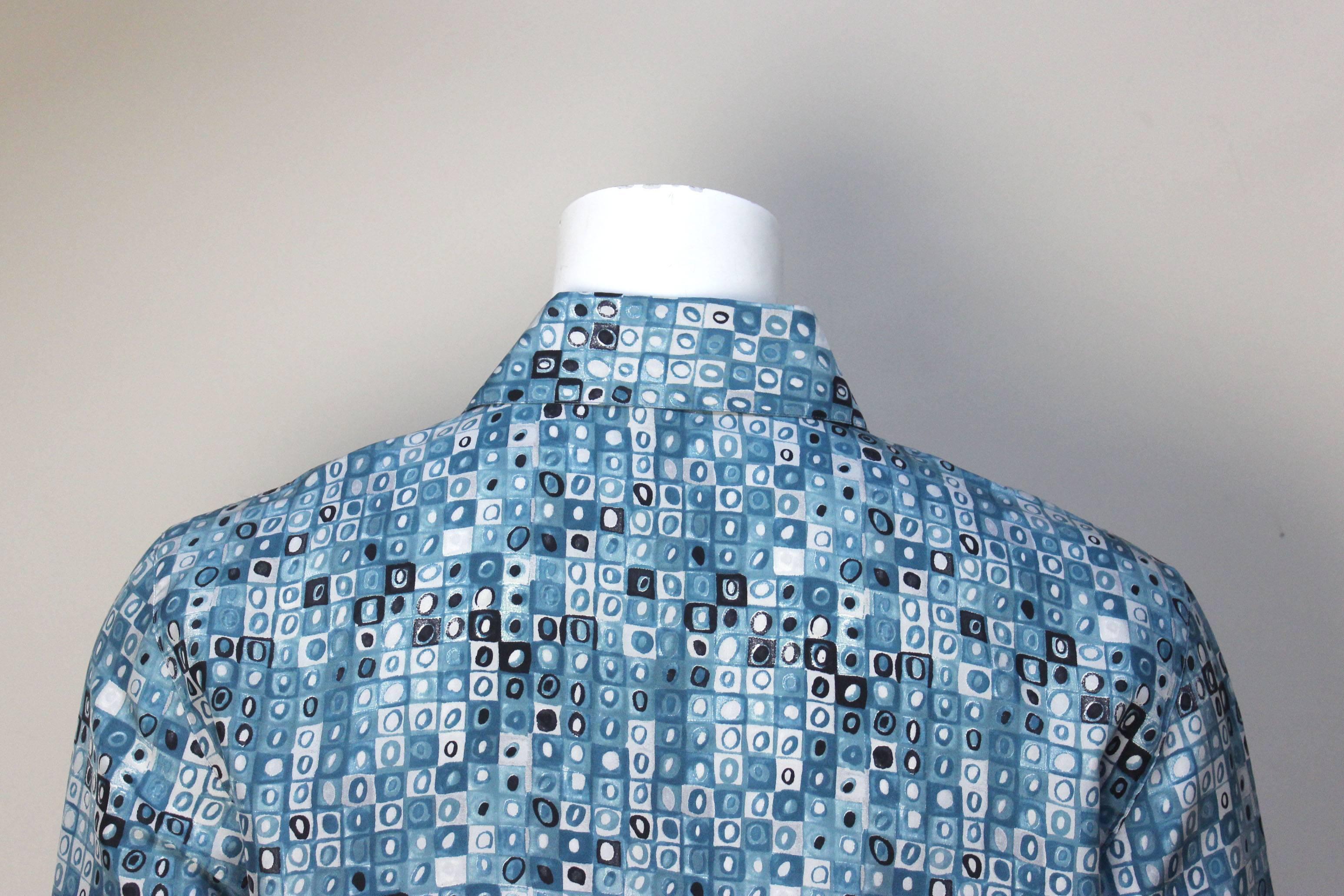 Blue Mens Gianni Versace Couture Silk Portrait Shirt For Sale