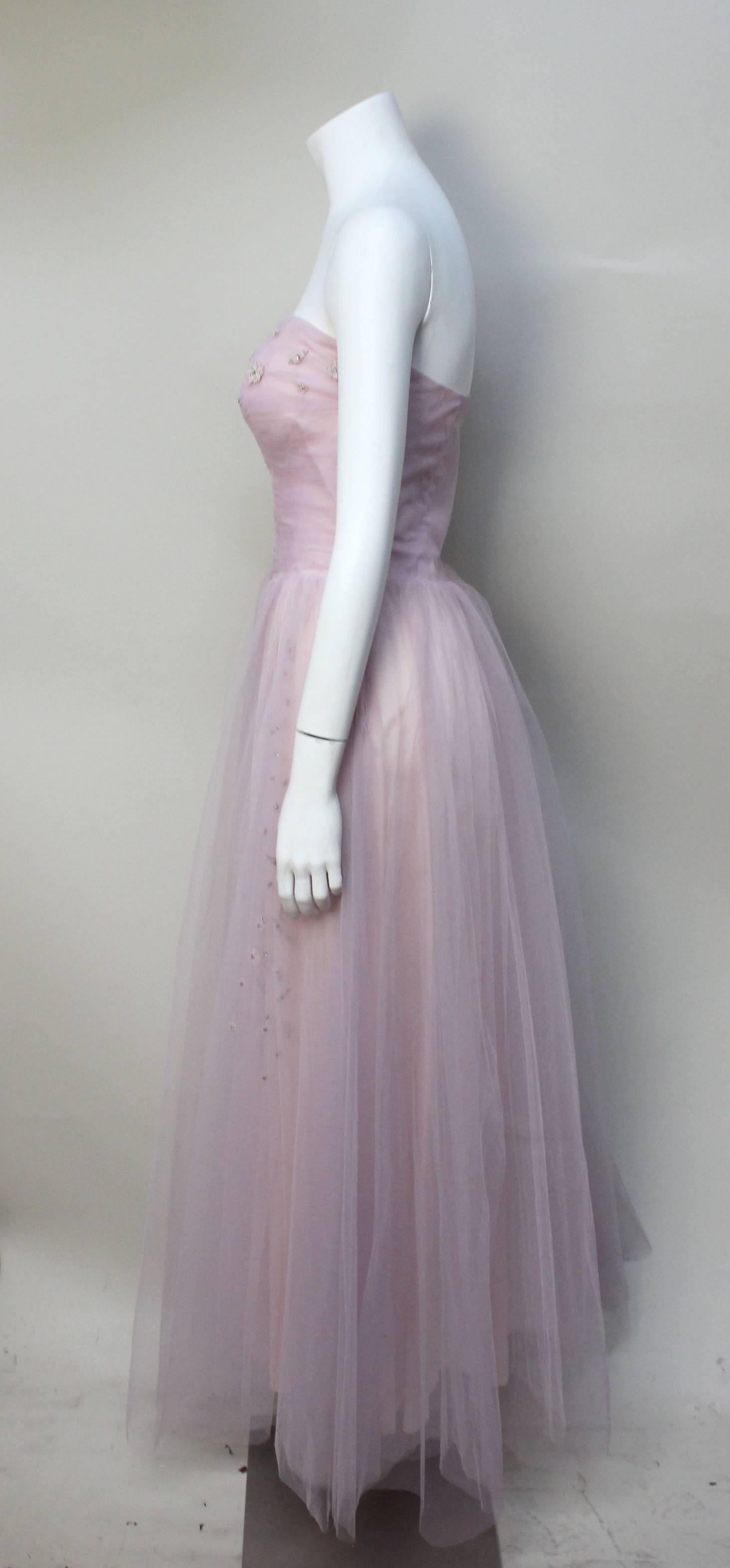 Gray Exquisite 1950's Tulle Evening/Prom Dress