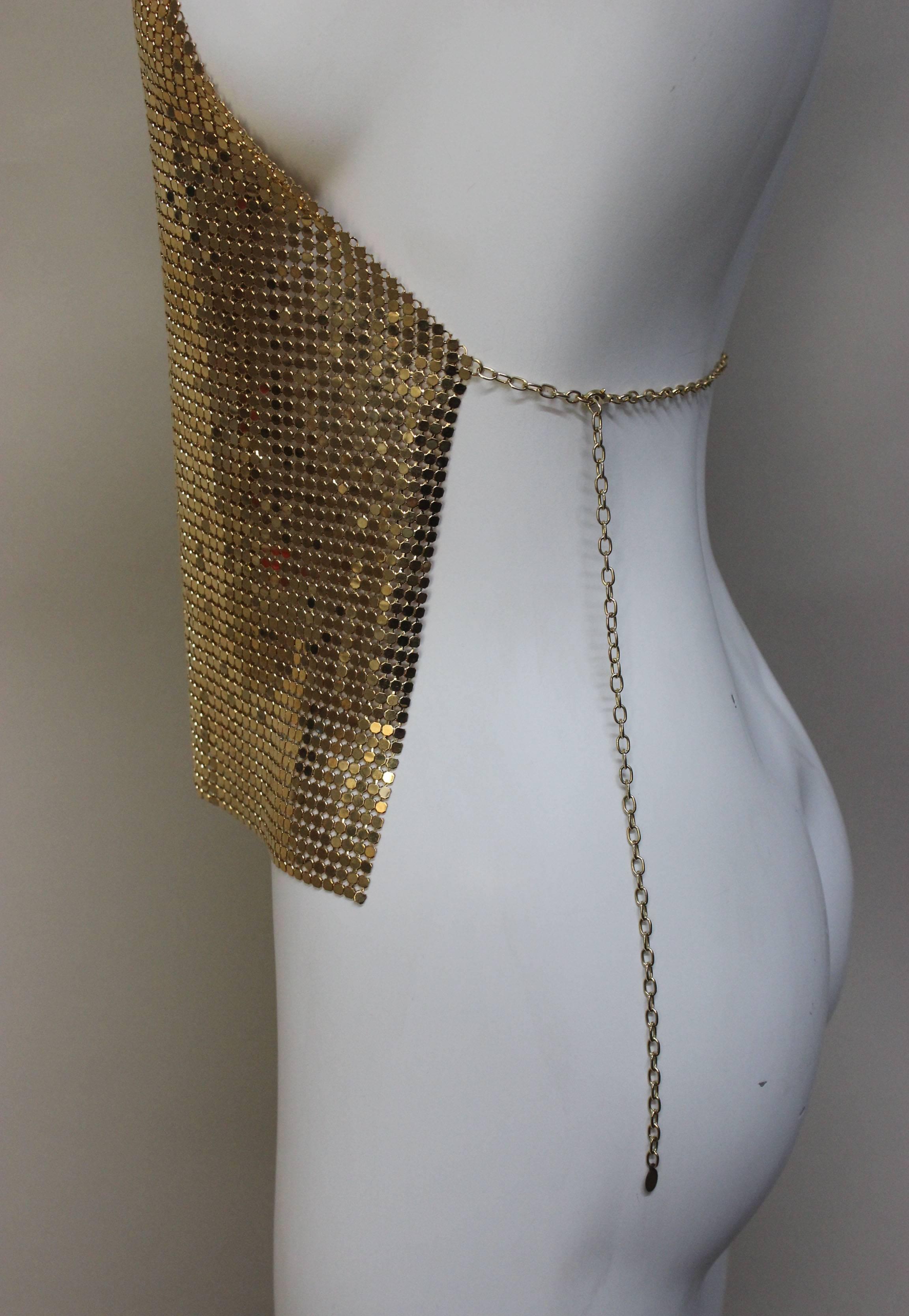 Original 1970's Gold Chain Mesh Halter Top In New Condition In New York, NY