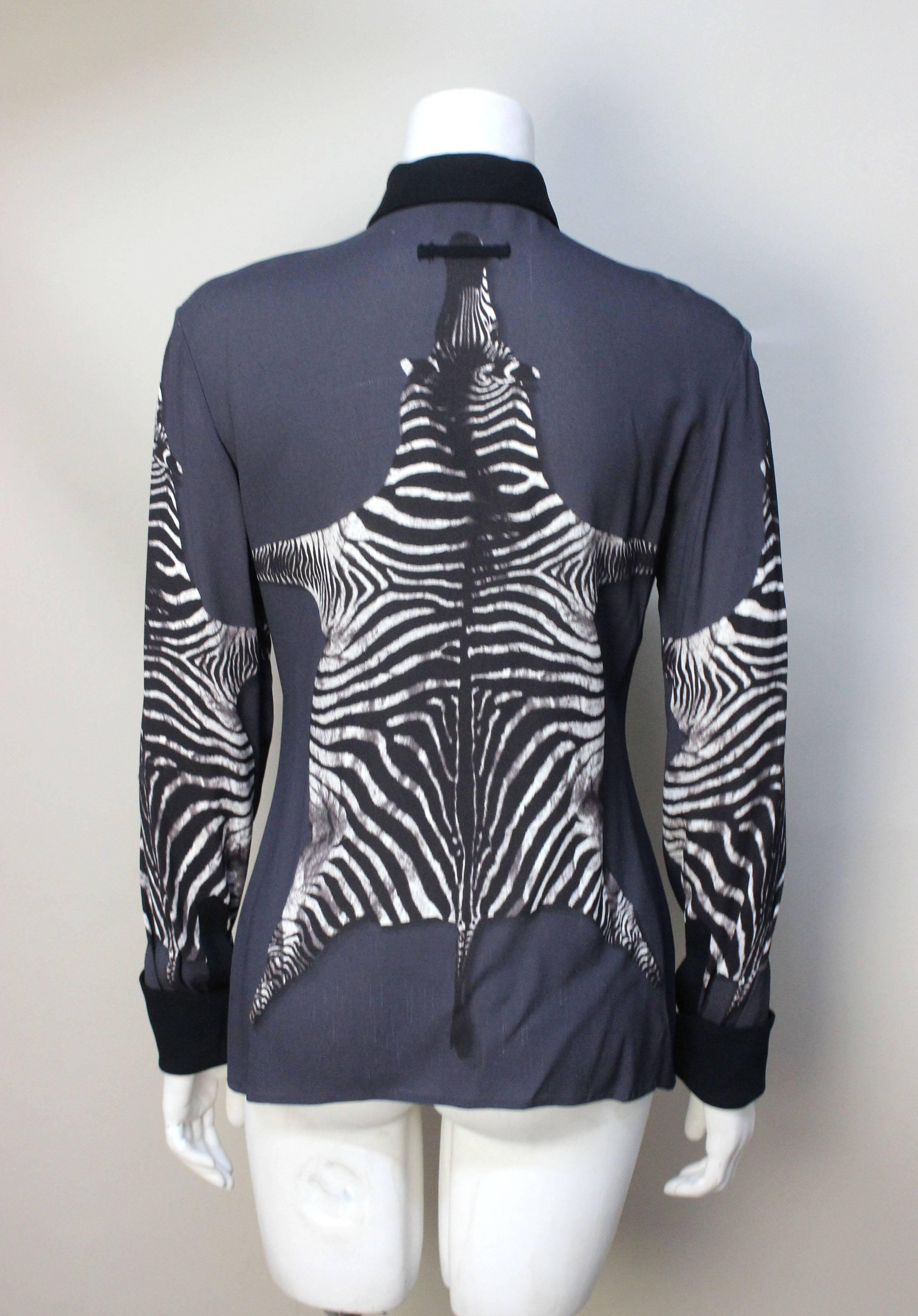 Black Jean Paul Gaultier Sheer Blouse with Zebra Graphic For Sale