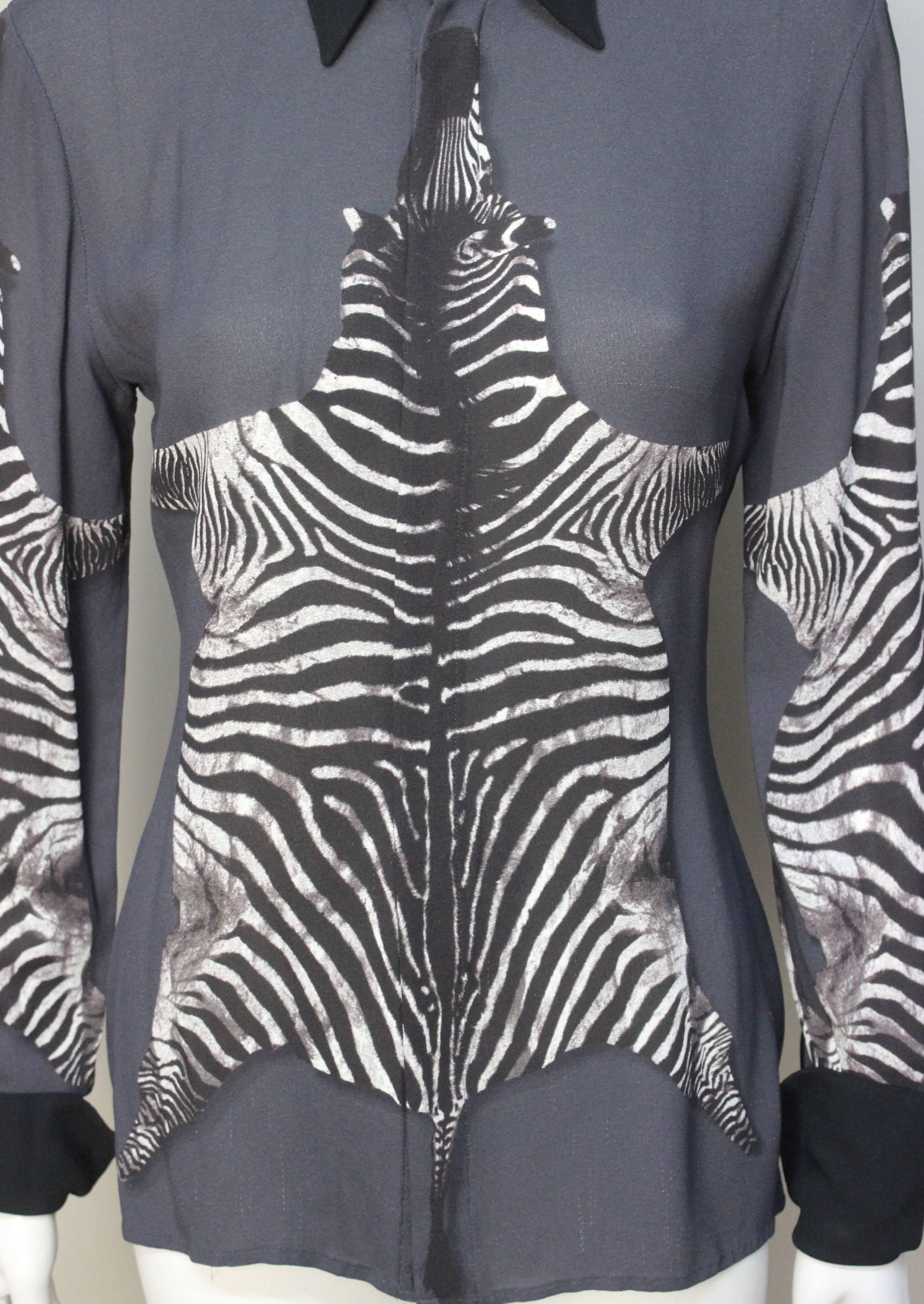 Jean Paul Gaultier Sheer Blouse with Zebra Graphic In Excellent Condition For Sale In New York, NY