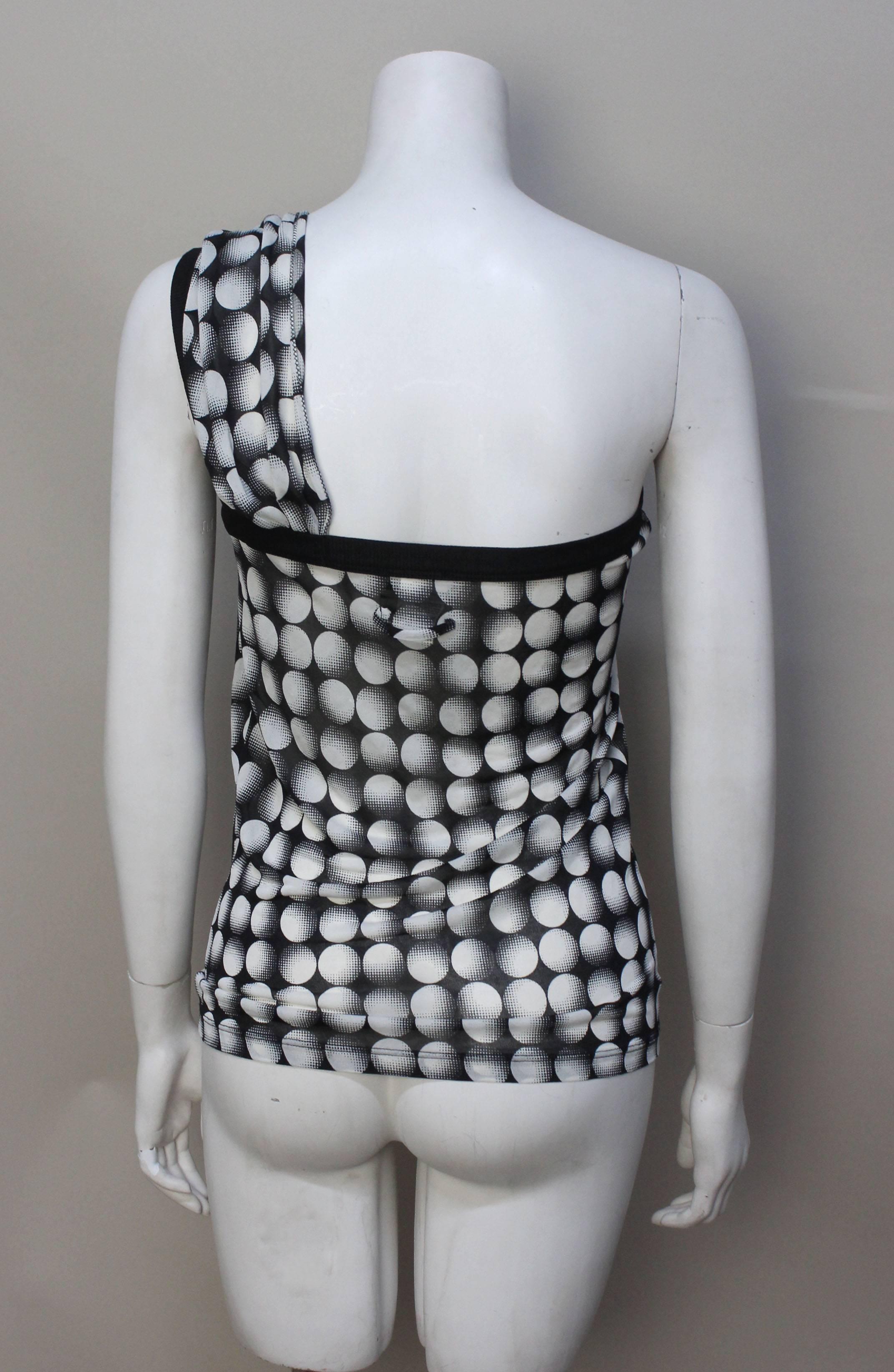 Jean Paul Gaultier One Shoulder Sheer Graphic Top In Excellent Condition For Sale In New York, NY