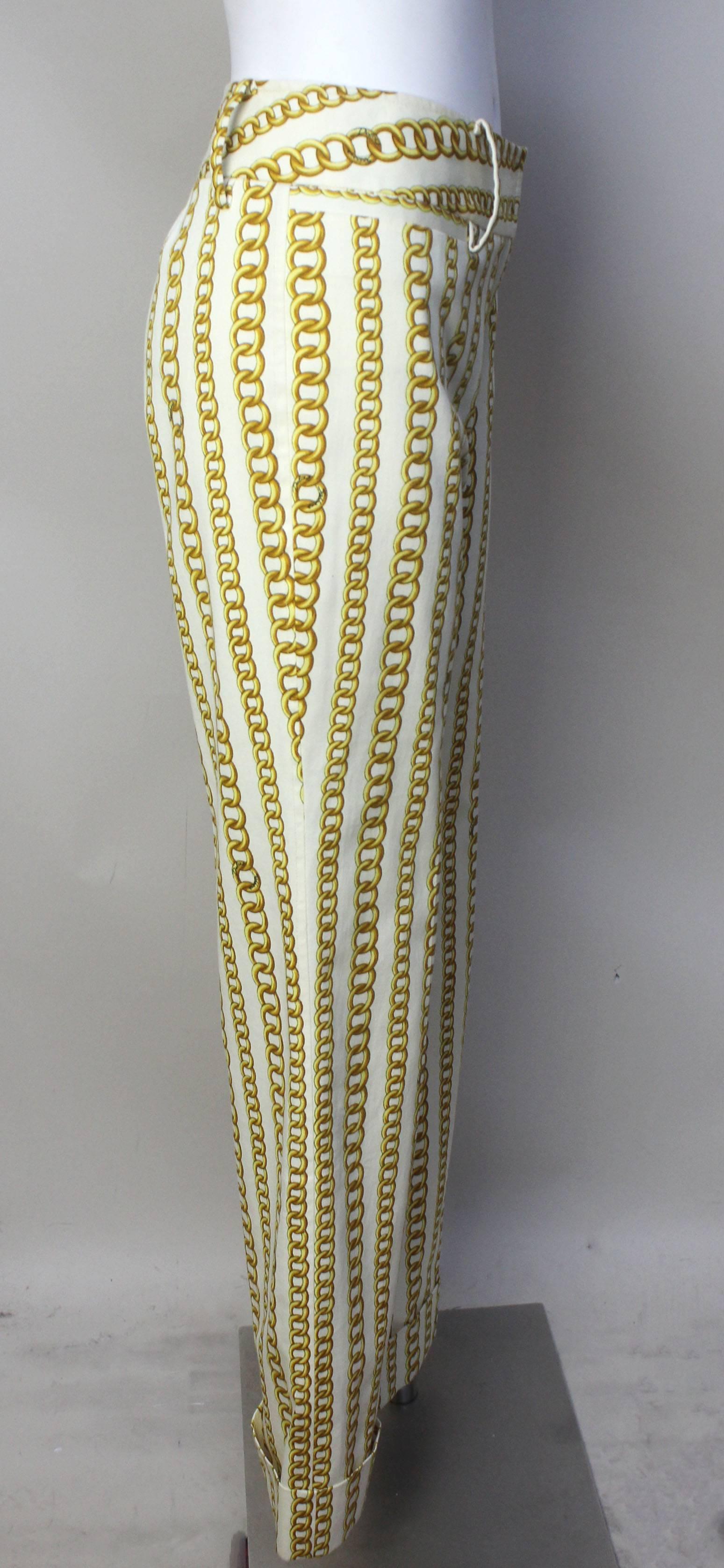 Dolce and Gabbana Gold Chain Print Pants In Excellent Condition In New York, NY