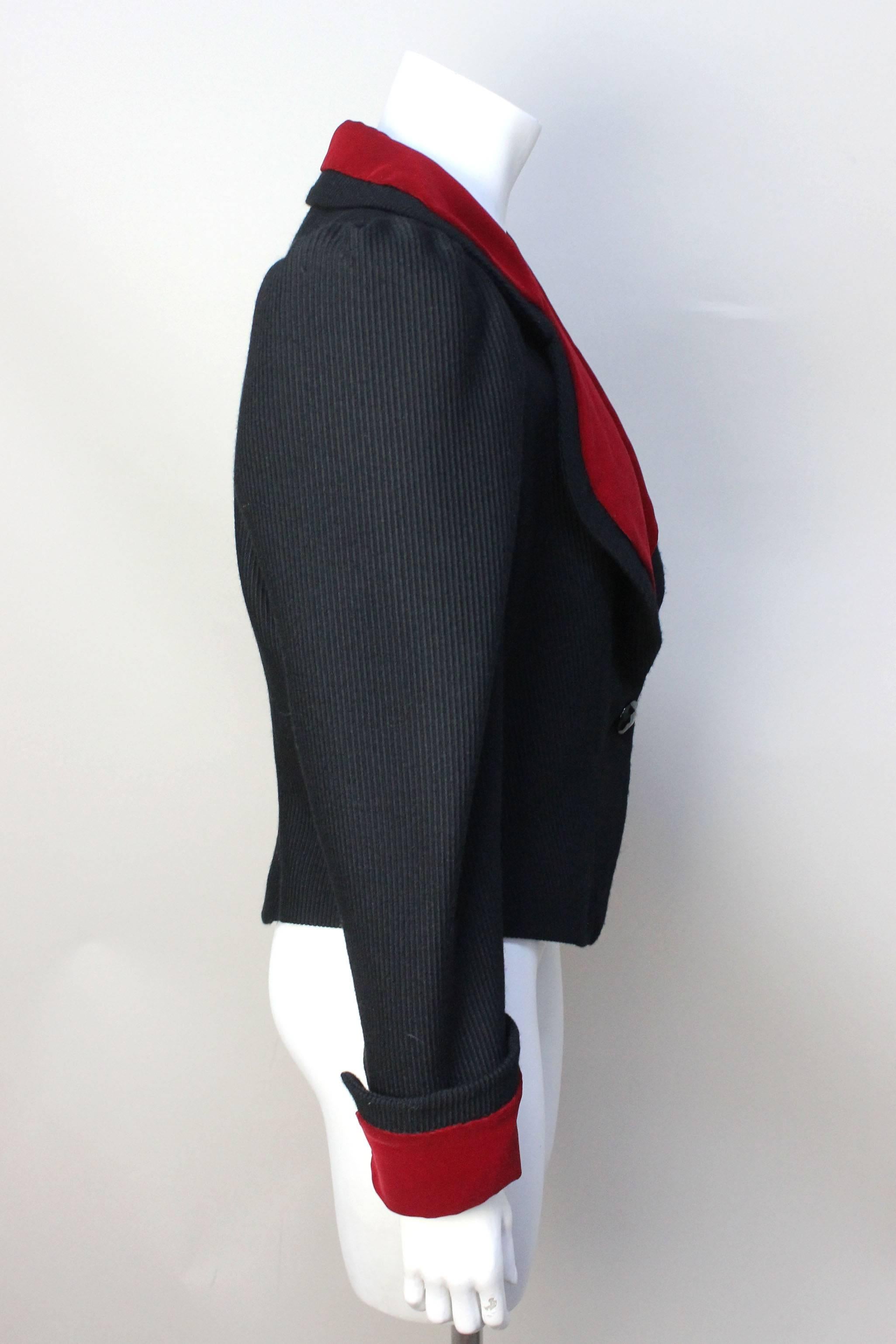 Black Diane Von Furstenburg Cropped Wool and Velvet Jacket For Sale