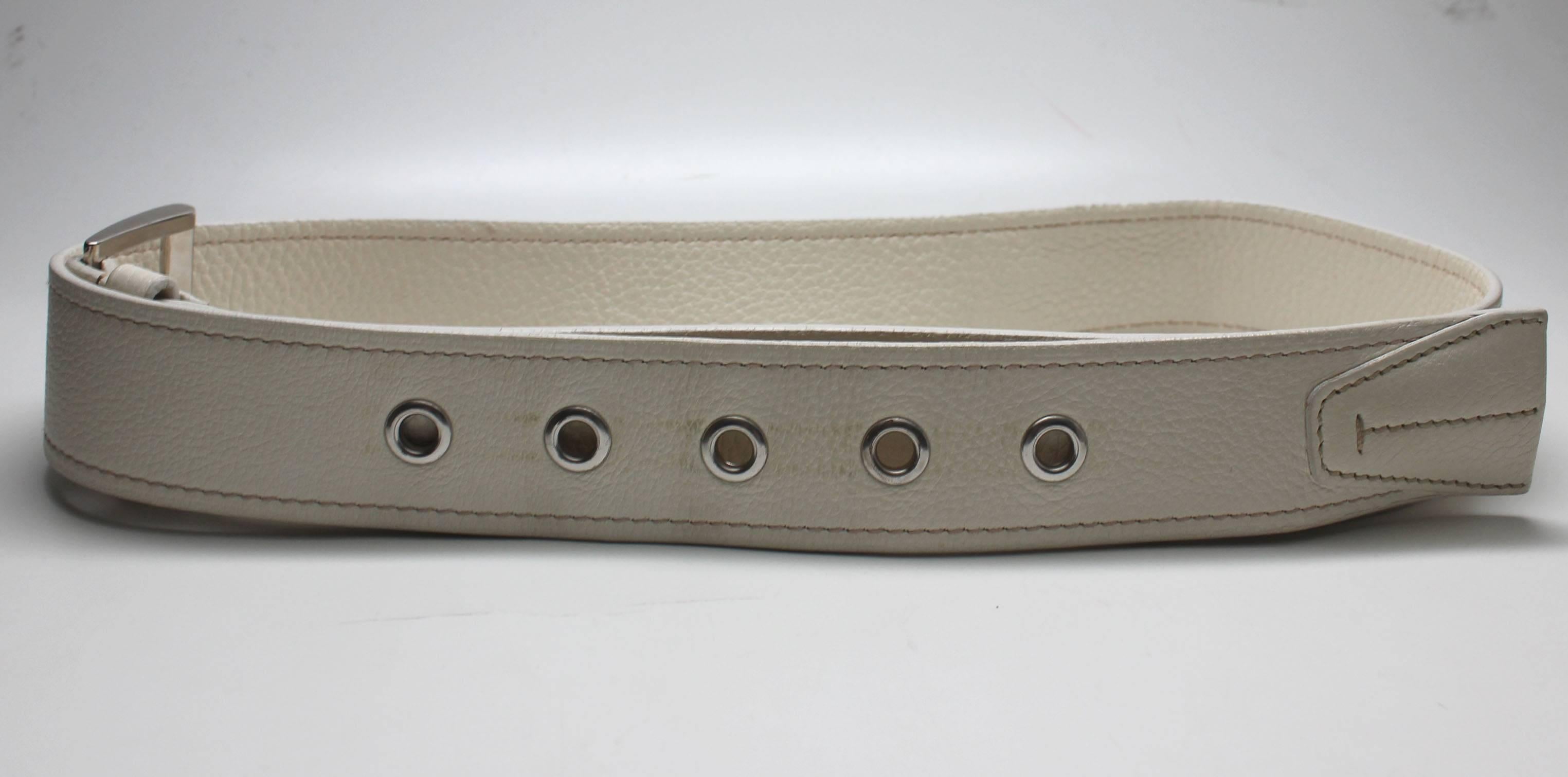 Mens Creme Leather Prada Belt In Excellent Condition For Sale In New York, NY