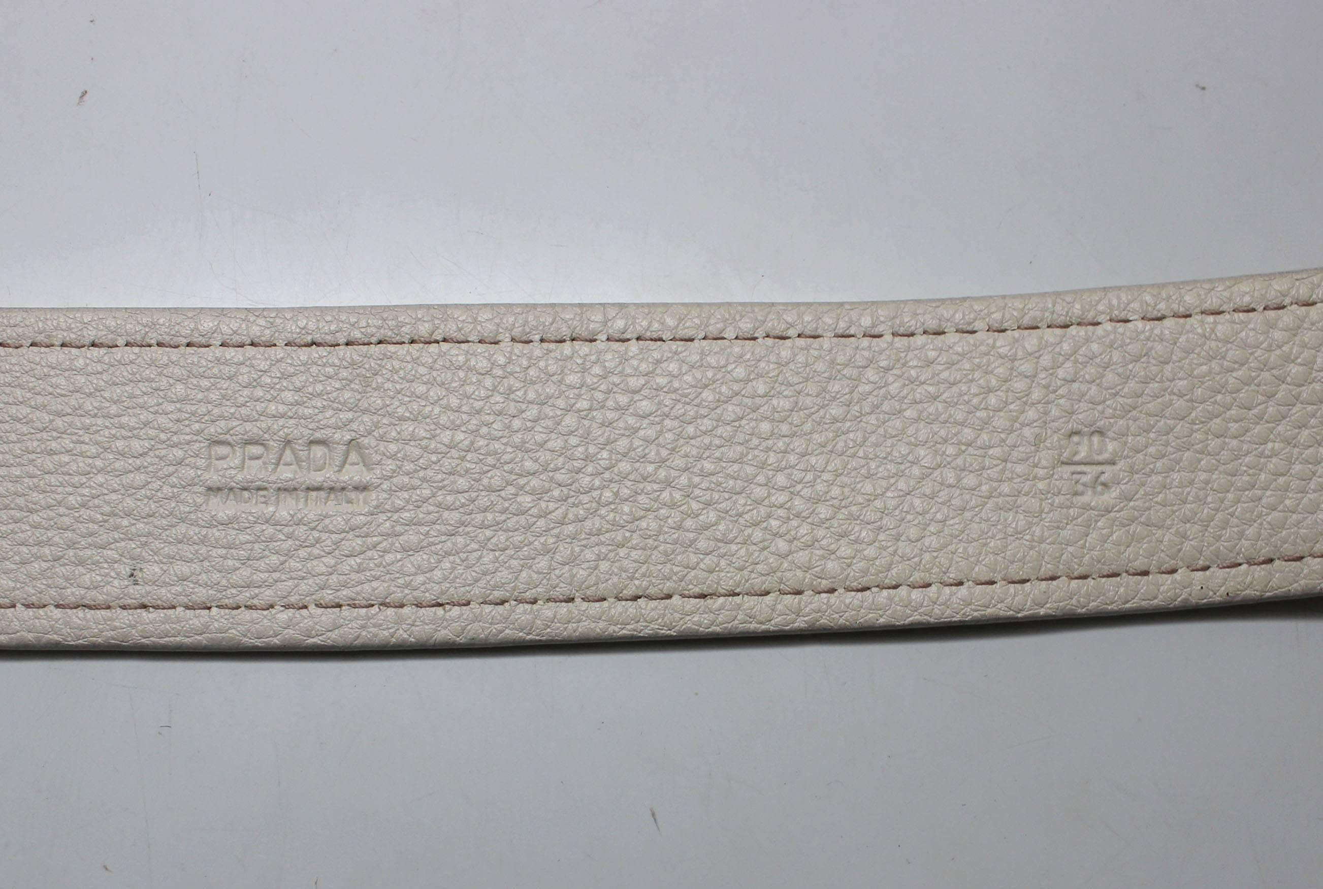 Mens Creme Leather Prada Belt For Sale 3