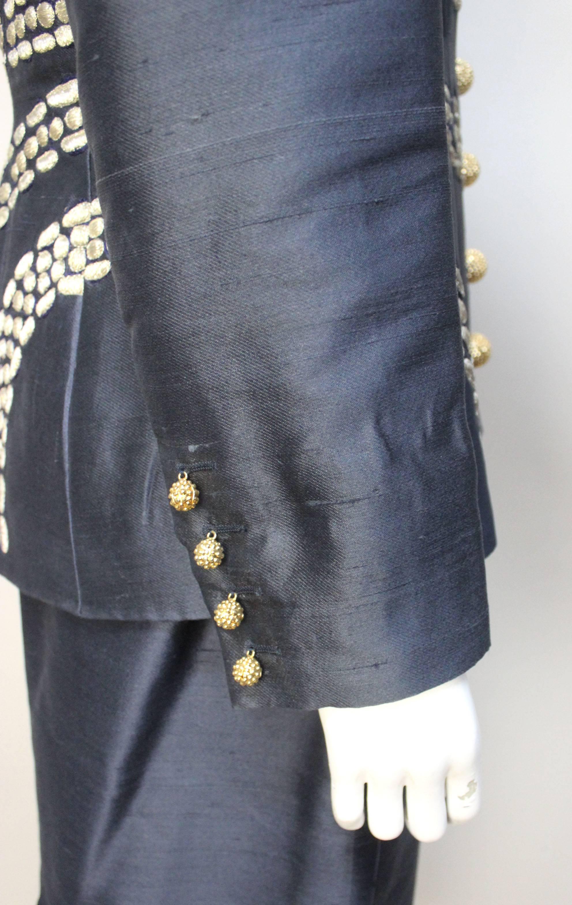 Vintage 1980's Valentino Gold Metallic Embroidered Suit For Sale 2