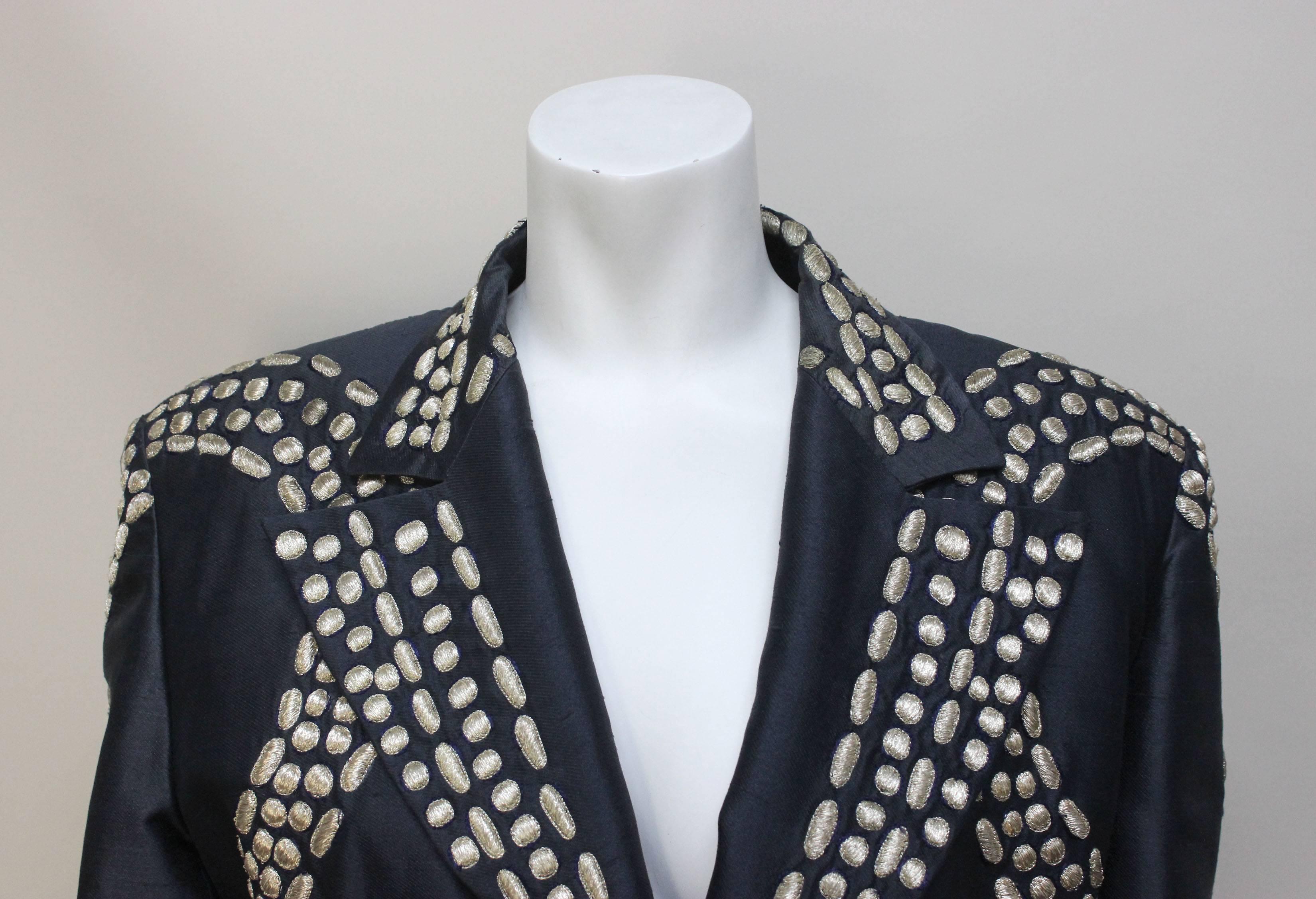 Vintage 1980's Valentino Gold Metallic Embroidered Suit In Excellent Condition For Sale In New York, NY