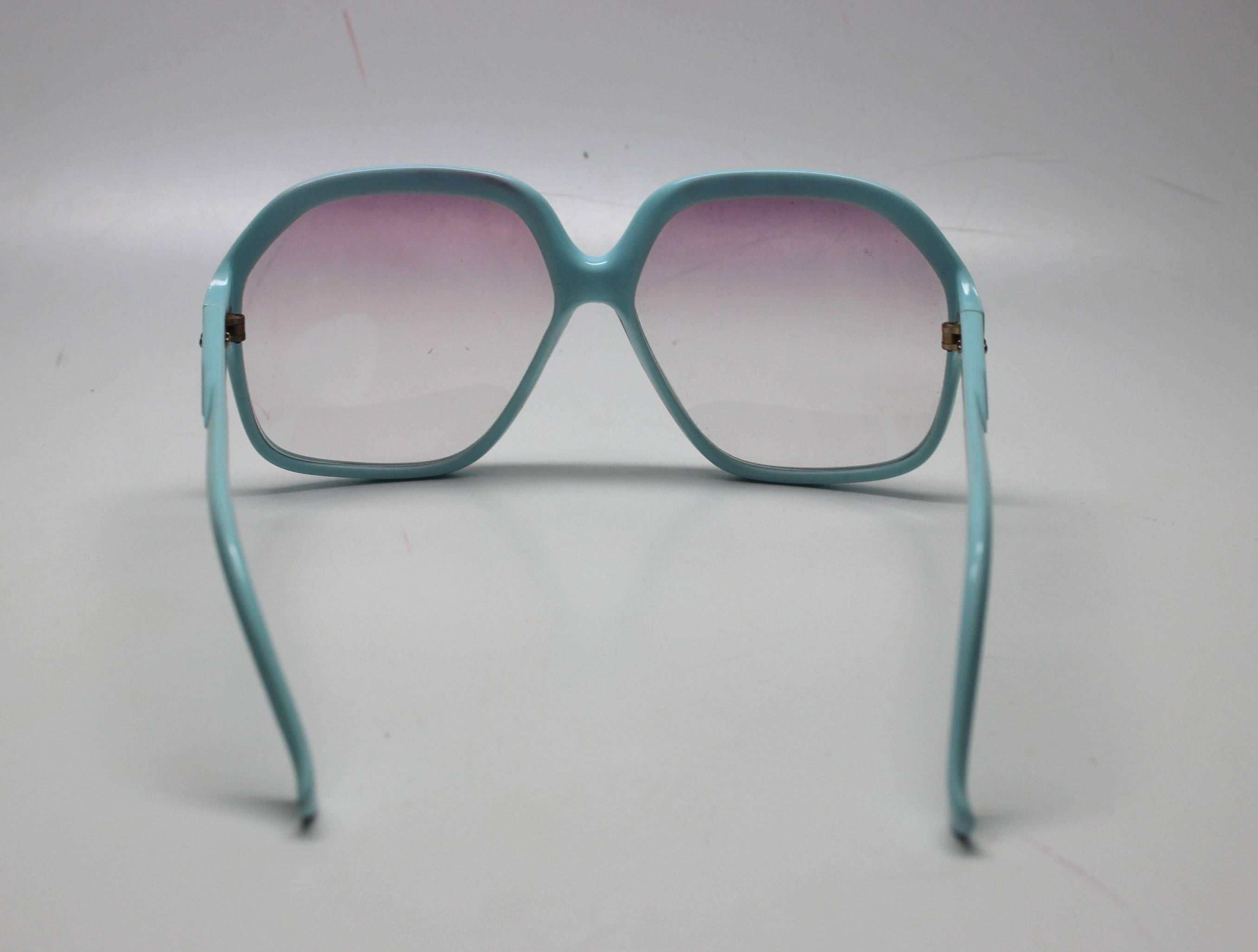 Gray 1970s Deadstock Light Blue Sunglasses Made in Italy For Sale