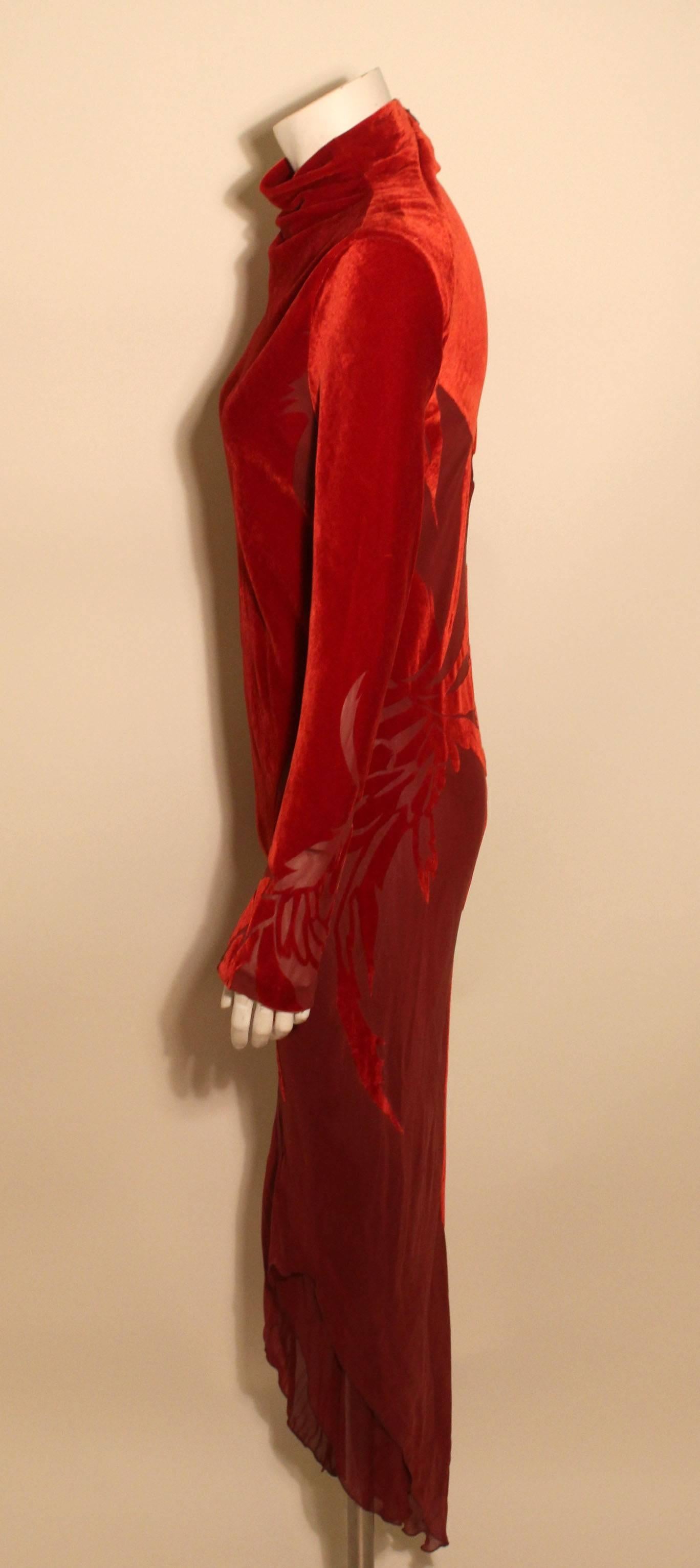 Martine Sitbon Vintage Long Red Velvet Dress In Excellent Condition In New York, NY