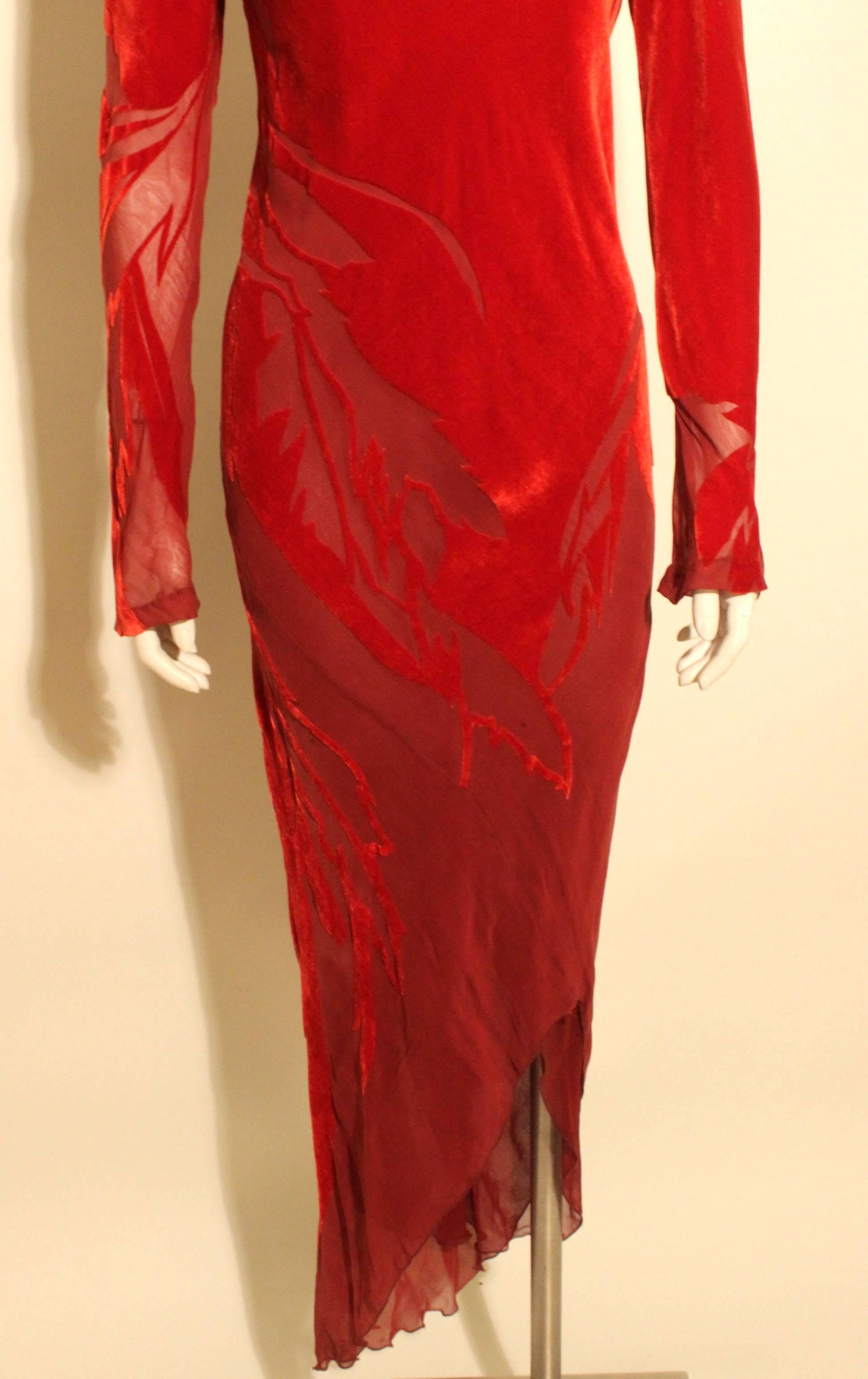 Women's Martine Sitbon Vintage Long Red Velvet Dress