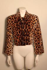 Perry Ellis Cropped Velvet Leopard Print Jacket