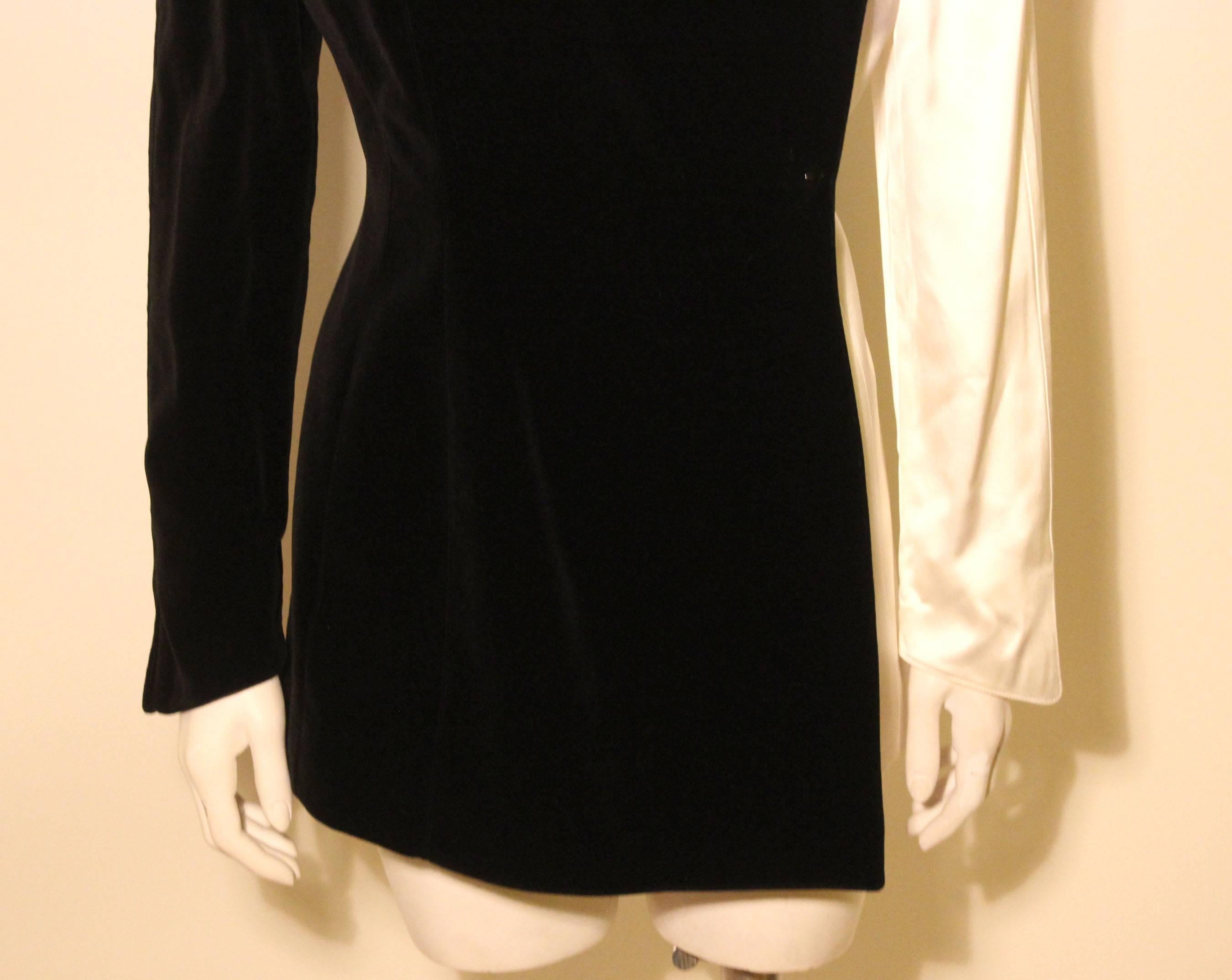 Thierry Mugler Stunning White Satin/Black Velvet Evening Jacket For Sale 2