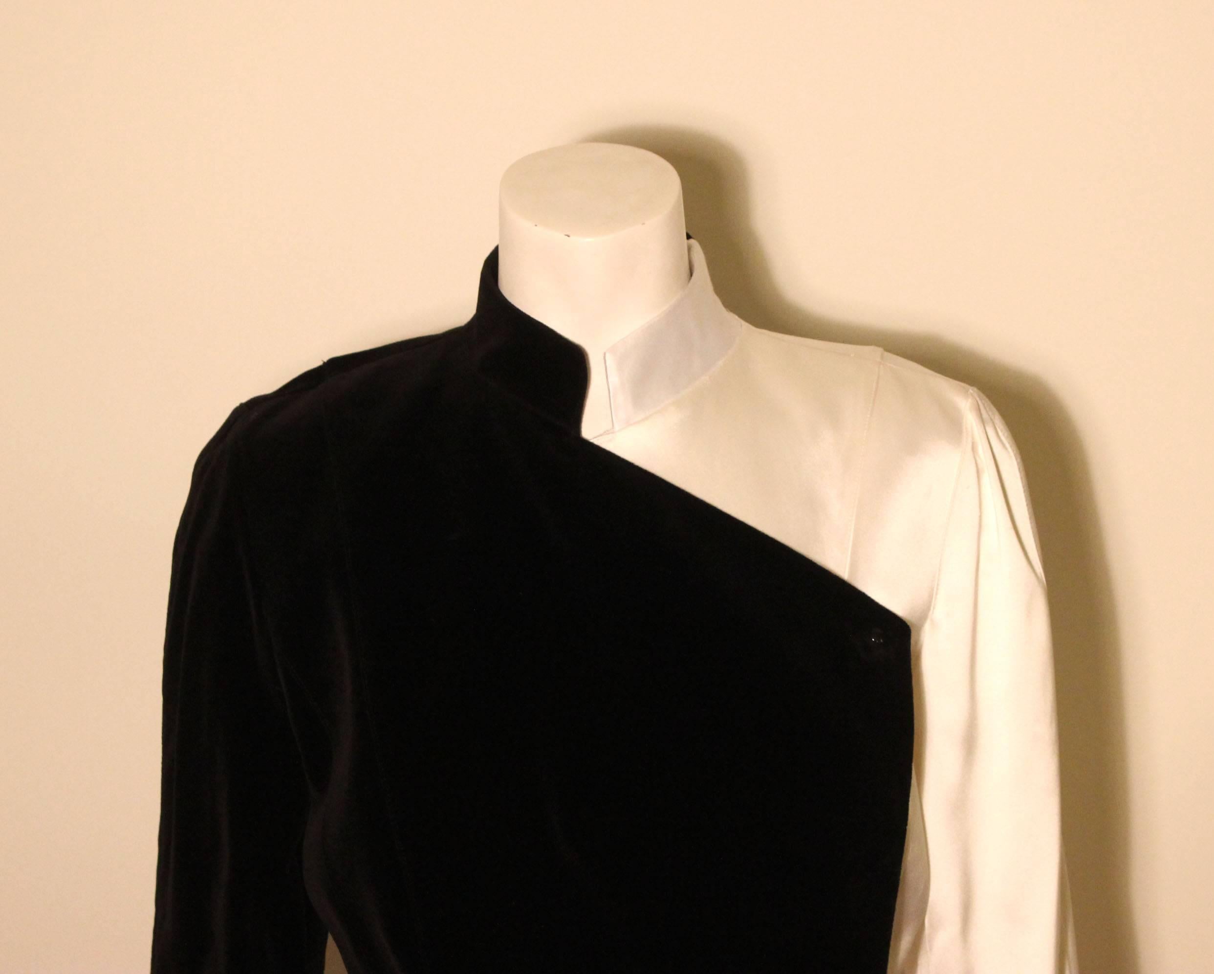 Thierry Mugler Stunning White Satin/Black Velvet Evening Jacket For Sale 1