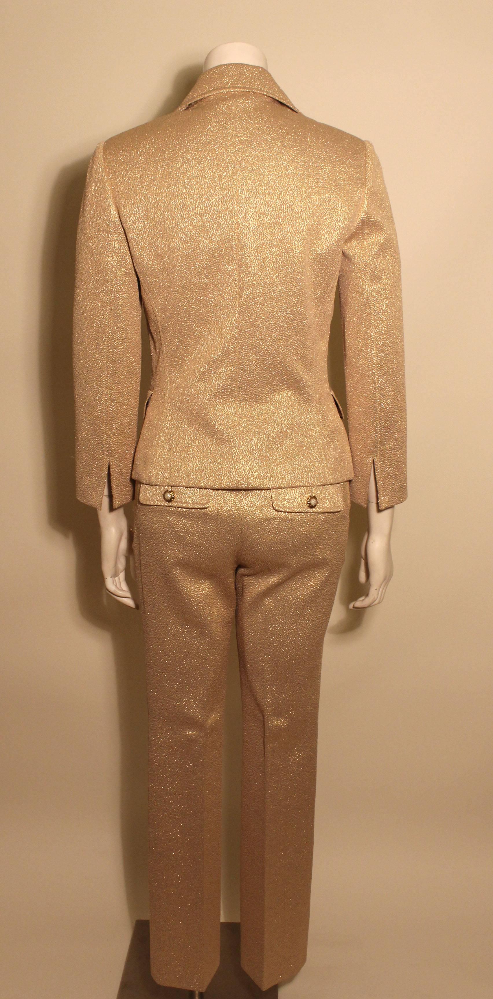 Brown Dolce & Gabbana Metallic Gold Pant Suit For Sale