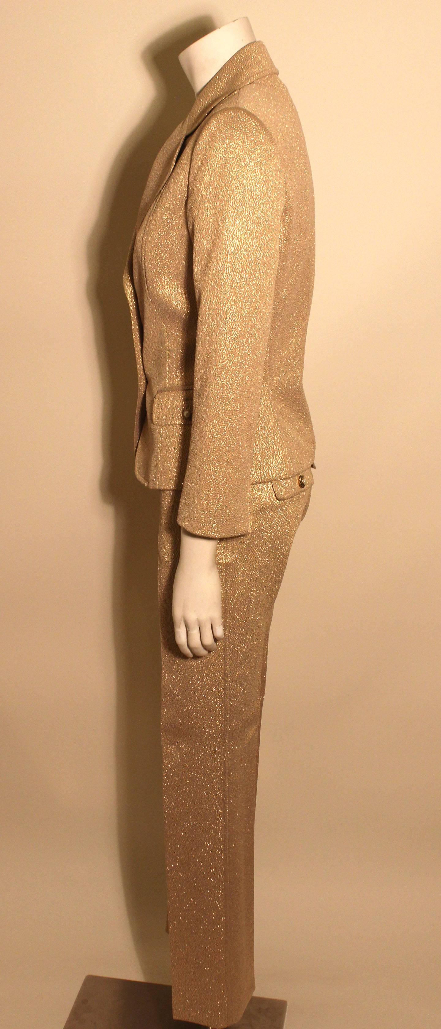 Dolce & Gabbana Metallic Gold Pant Suit In Excellent Condition For Sale In New York, NY