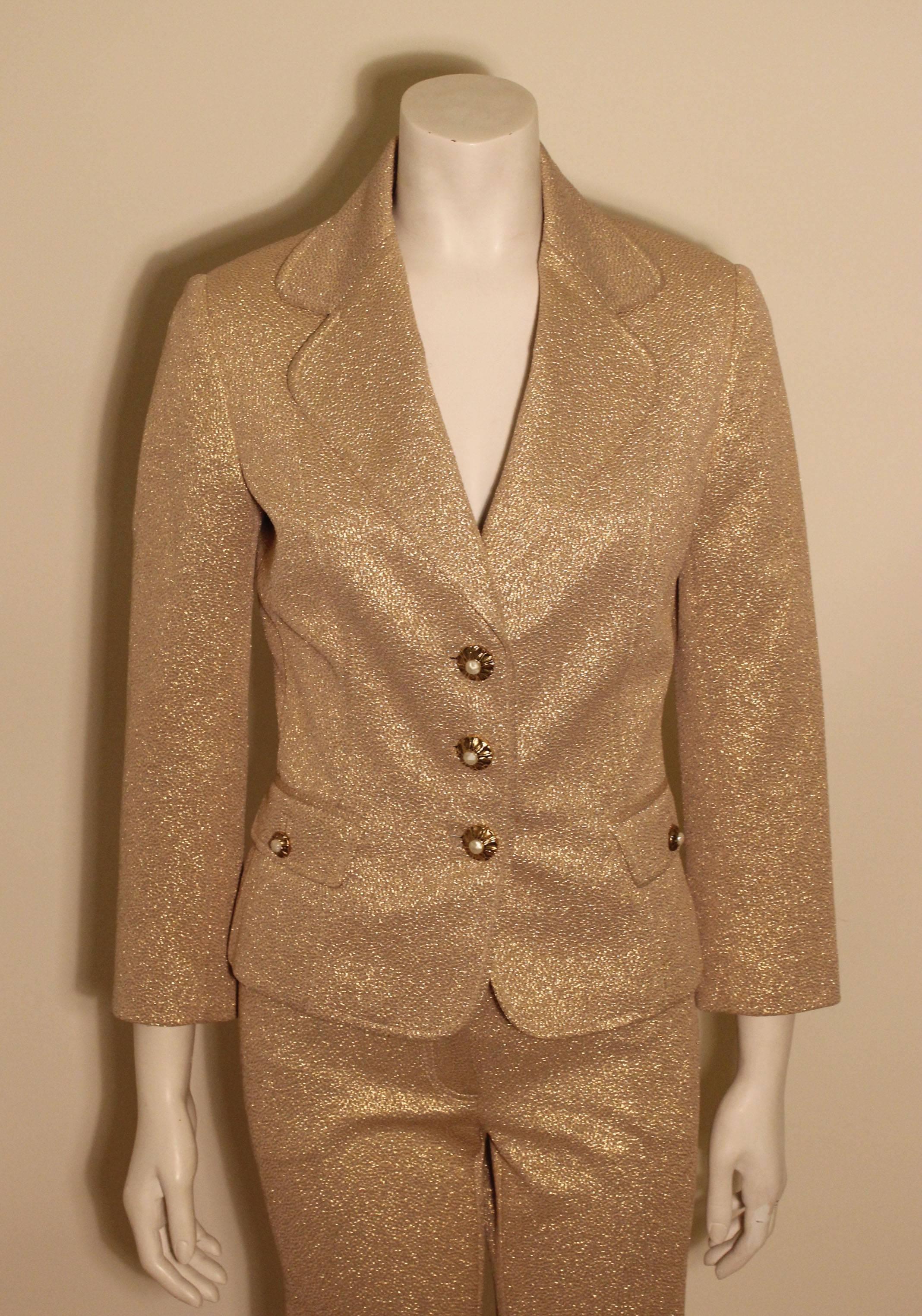 Women's Dolce & Gabbana Metallic Gold Pant Suit For Sale