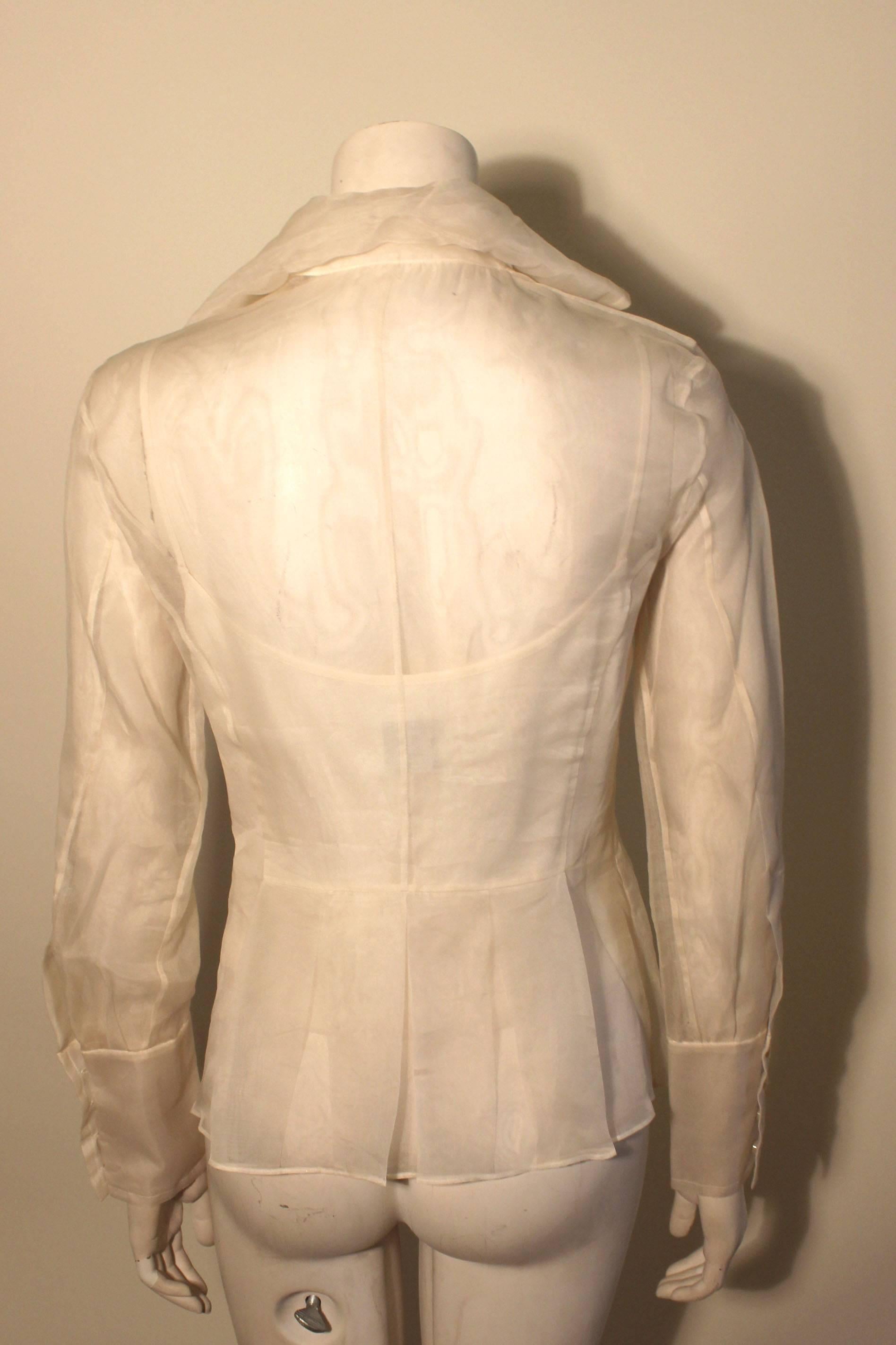 Gianfranco Ferre 2 Piece Creme Sheer Silk Blouse with Camisole In Excellent Condition In New York, NY