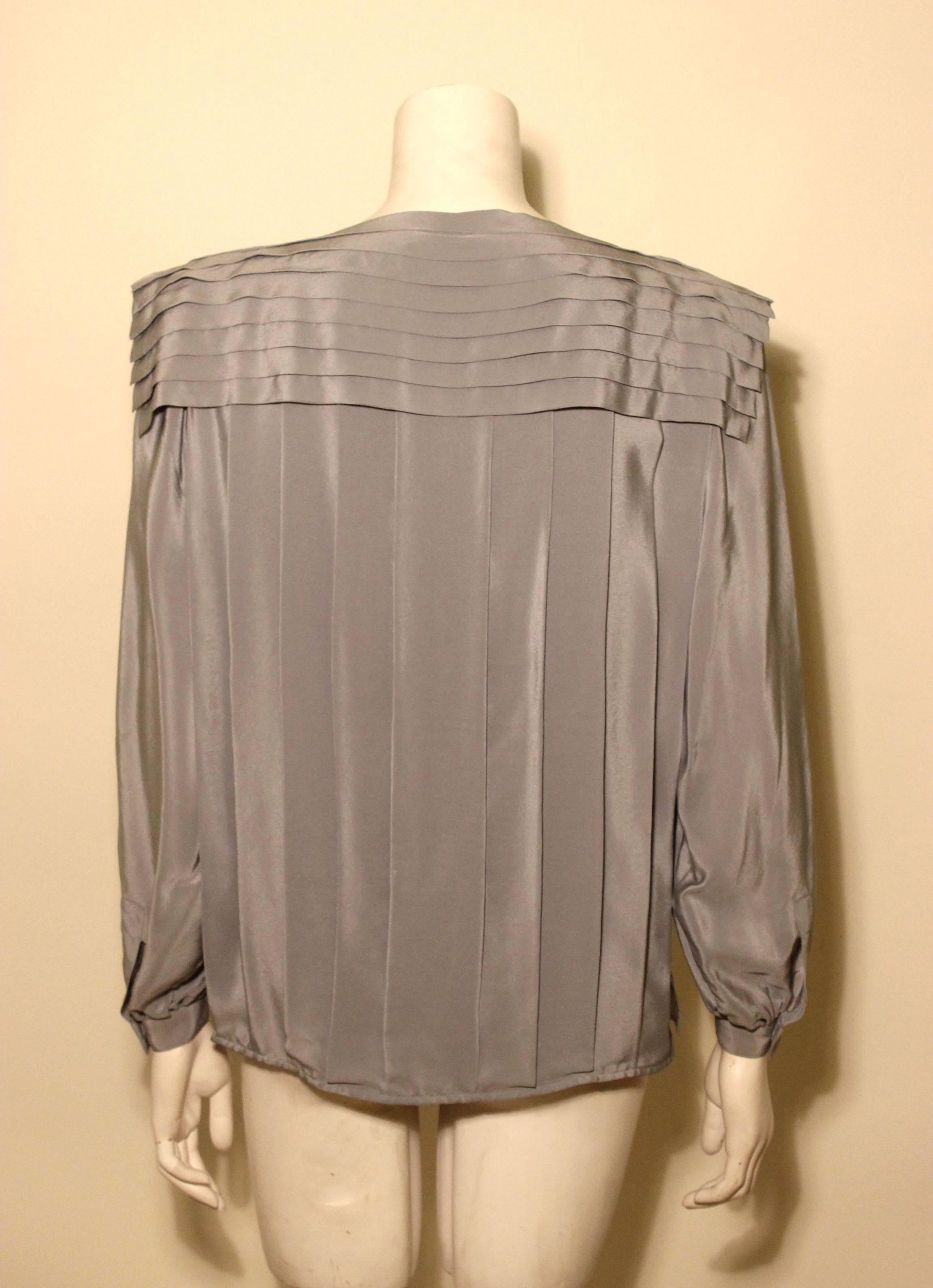 Vintage Basile Grey Pleated Blouse In Excellent Condition In New York, NY