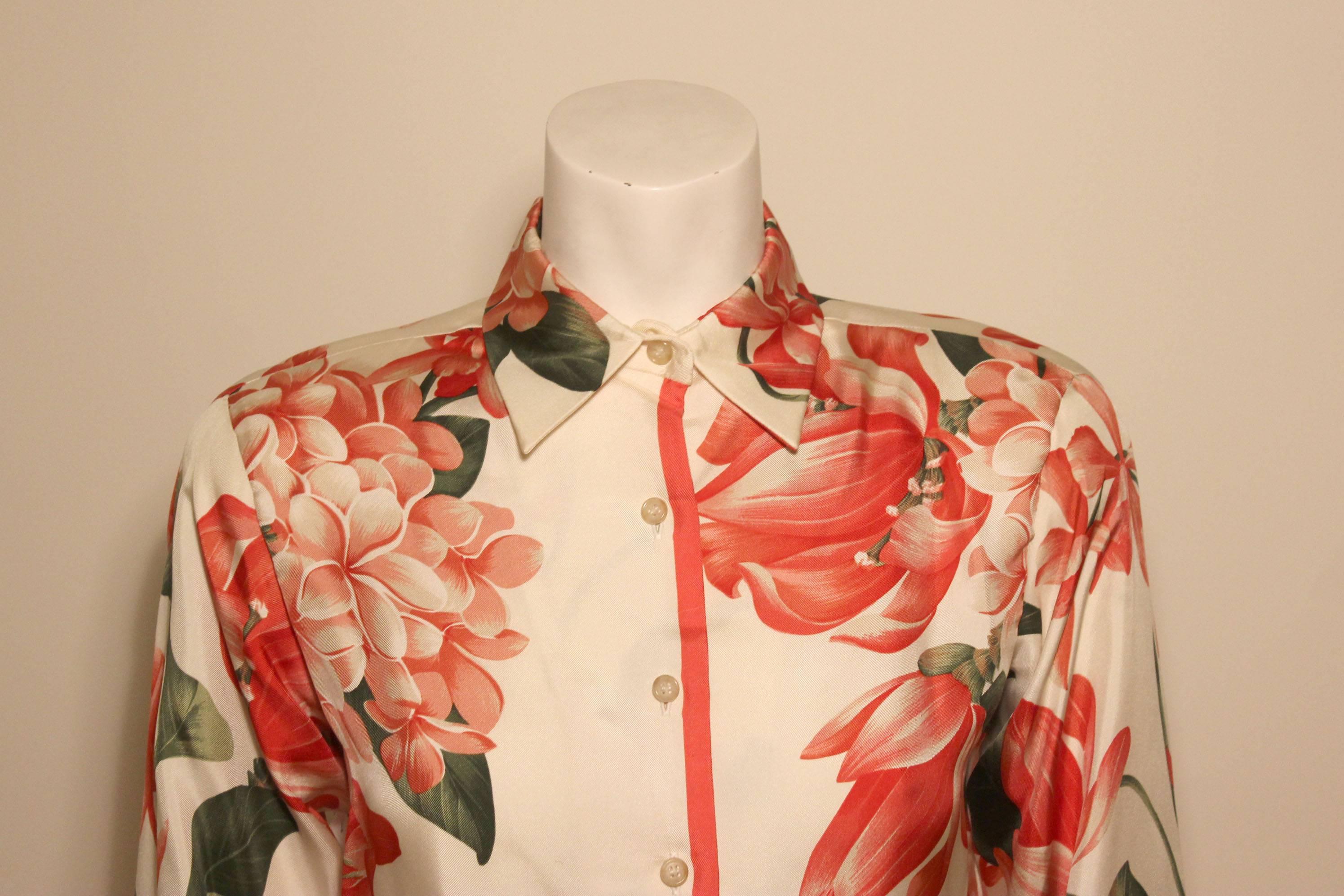 Vintage 1970s Oscar de la Renta Silk Floral Blouse 1