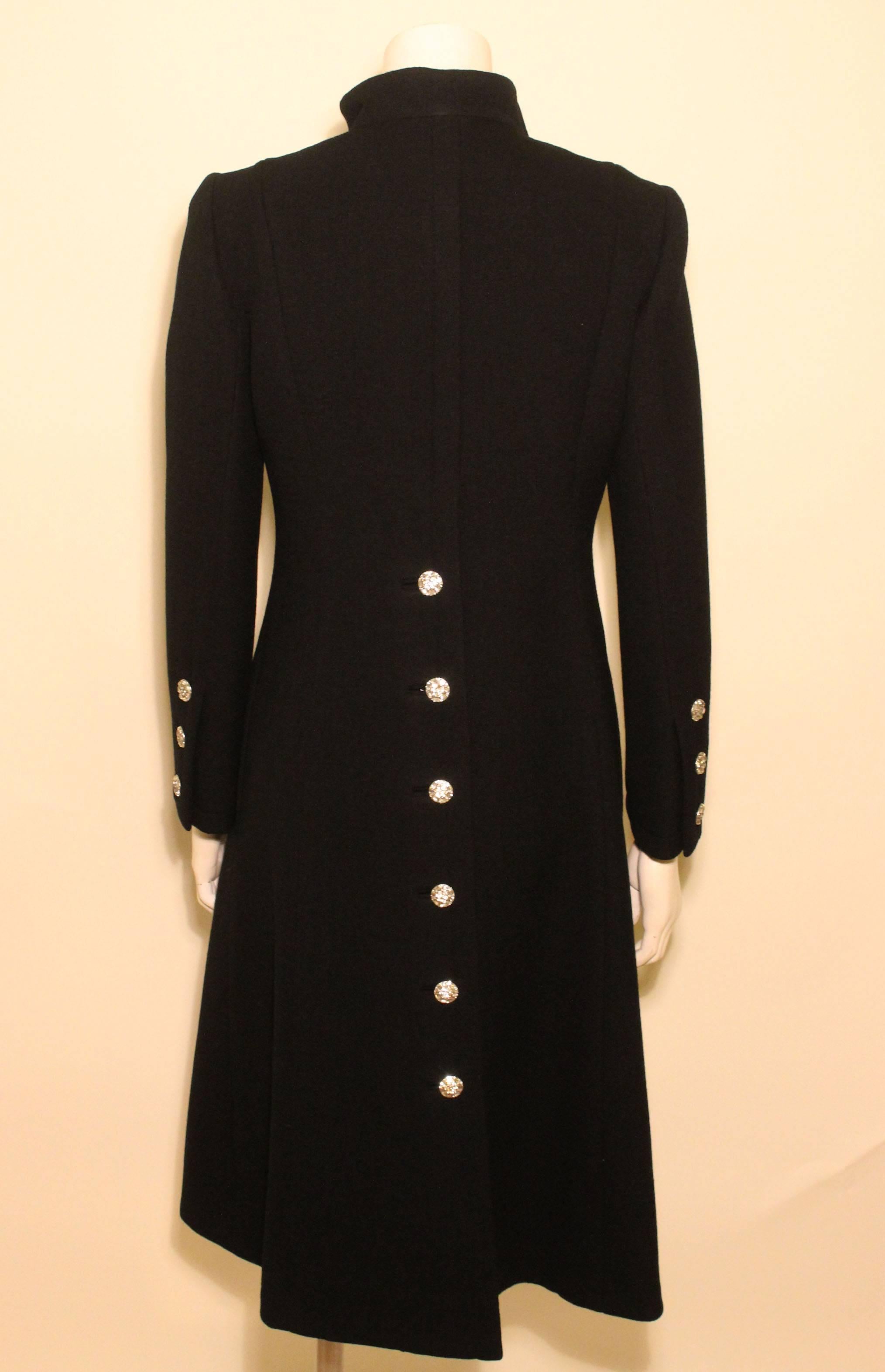 Women's Vintage Pauline Trigere Black Evening Coat with Rhinestone Buttons For Sale