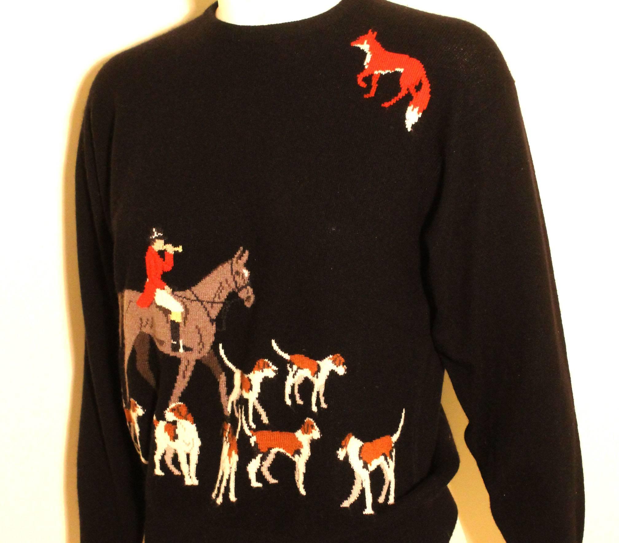 Black Vintage Ballantyne Cashmere Fox Hunt Sweater