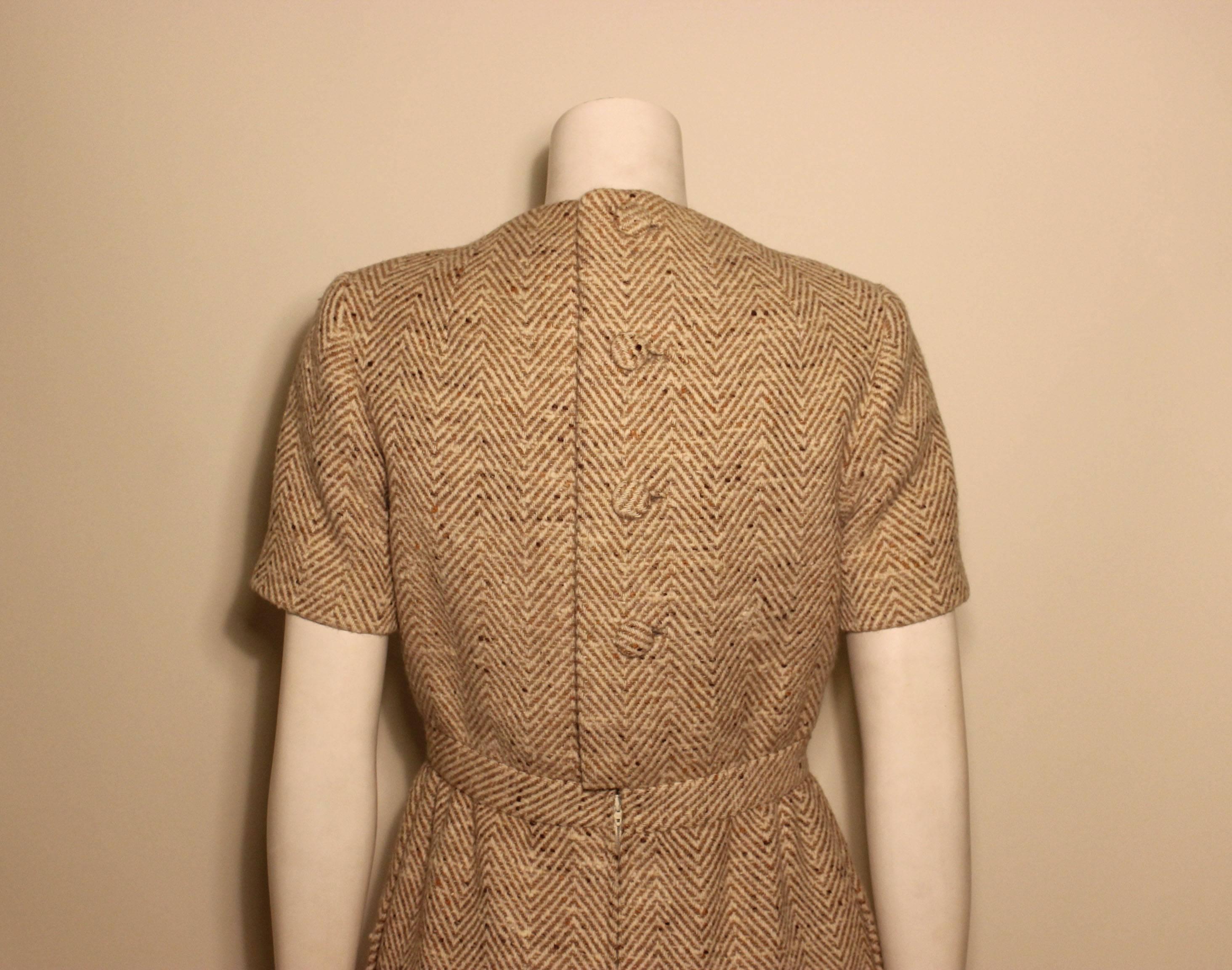 Vintage Pauline Trigere Wool Tweed Dress In Excellent Condition For Sale In New York, NY