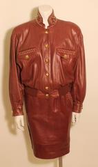 Vintage 1980s Escada Leather Bomber and Studded Skirt Ensemble, Never Worn