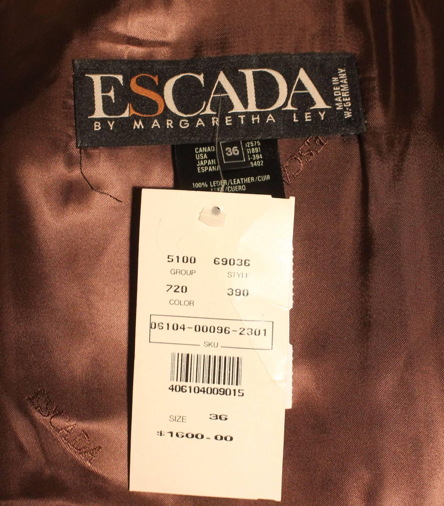Vintage 1980s Escada Leather Bomber and Studded Skirt Ensemble, Never Worn For Sale 4