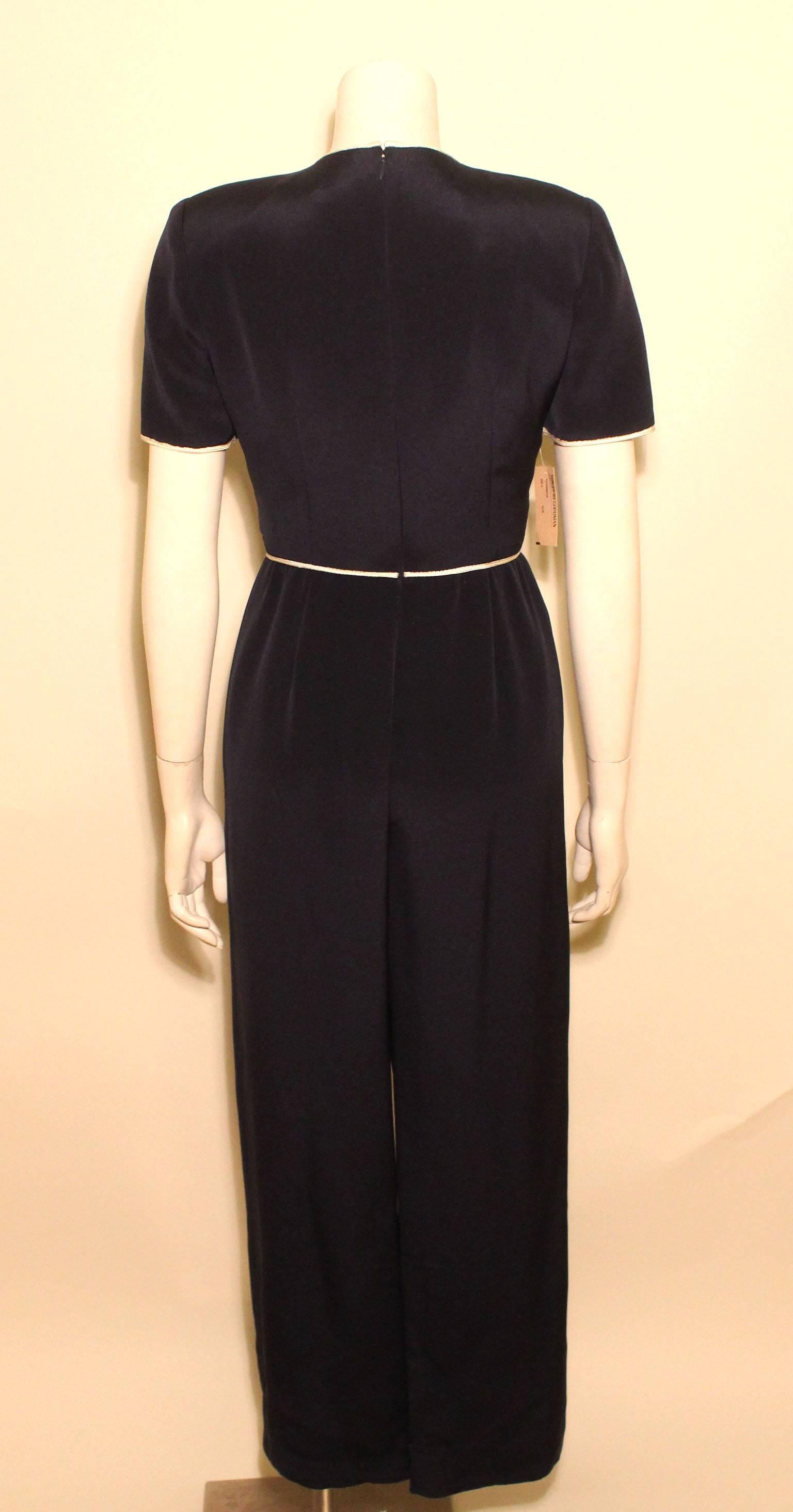 Vintage Bill Blass Navy Silk Jumpsuit In New Condition For Sale In New York, NY