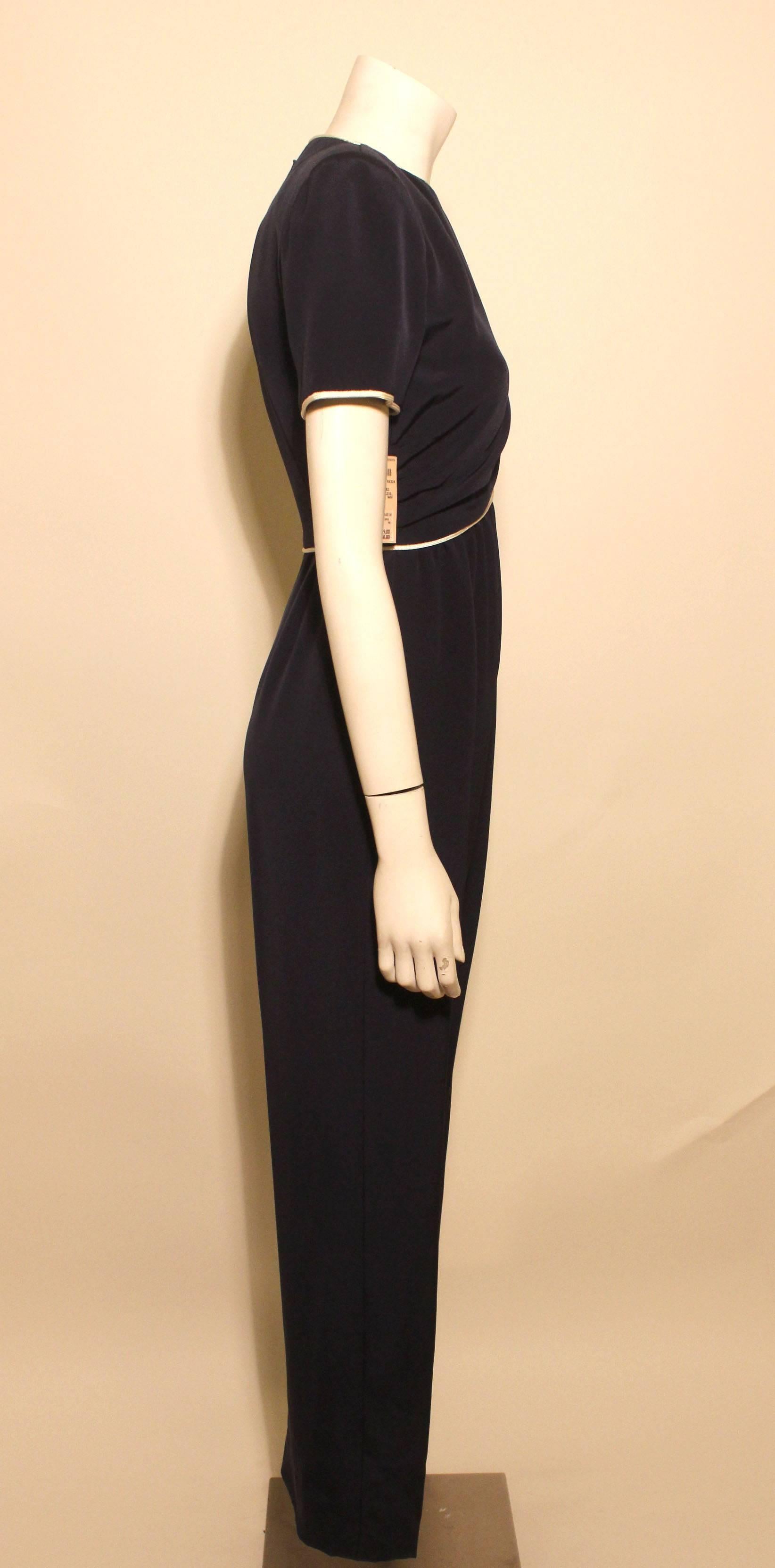 Black Vintage Bill Blass Navy Silk Jumpsuit For Sale