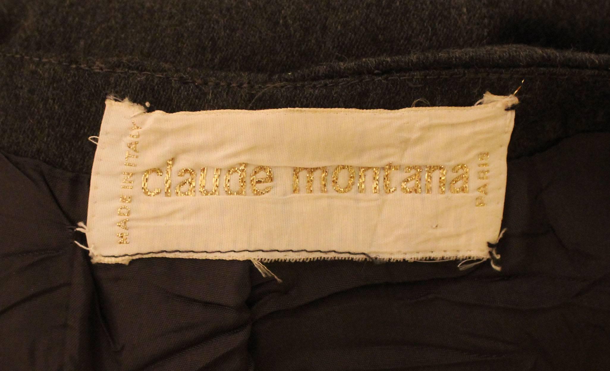 Vintage 1980s Claude Montana Front Kick Pleat Skirt For Sale 1