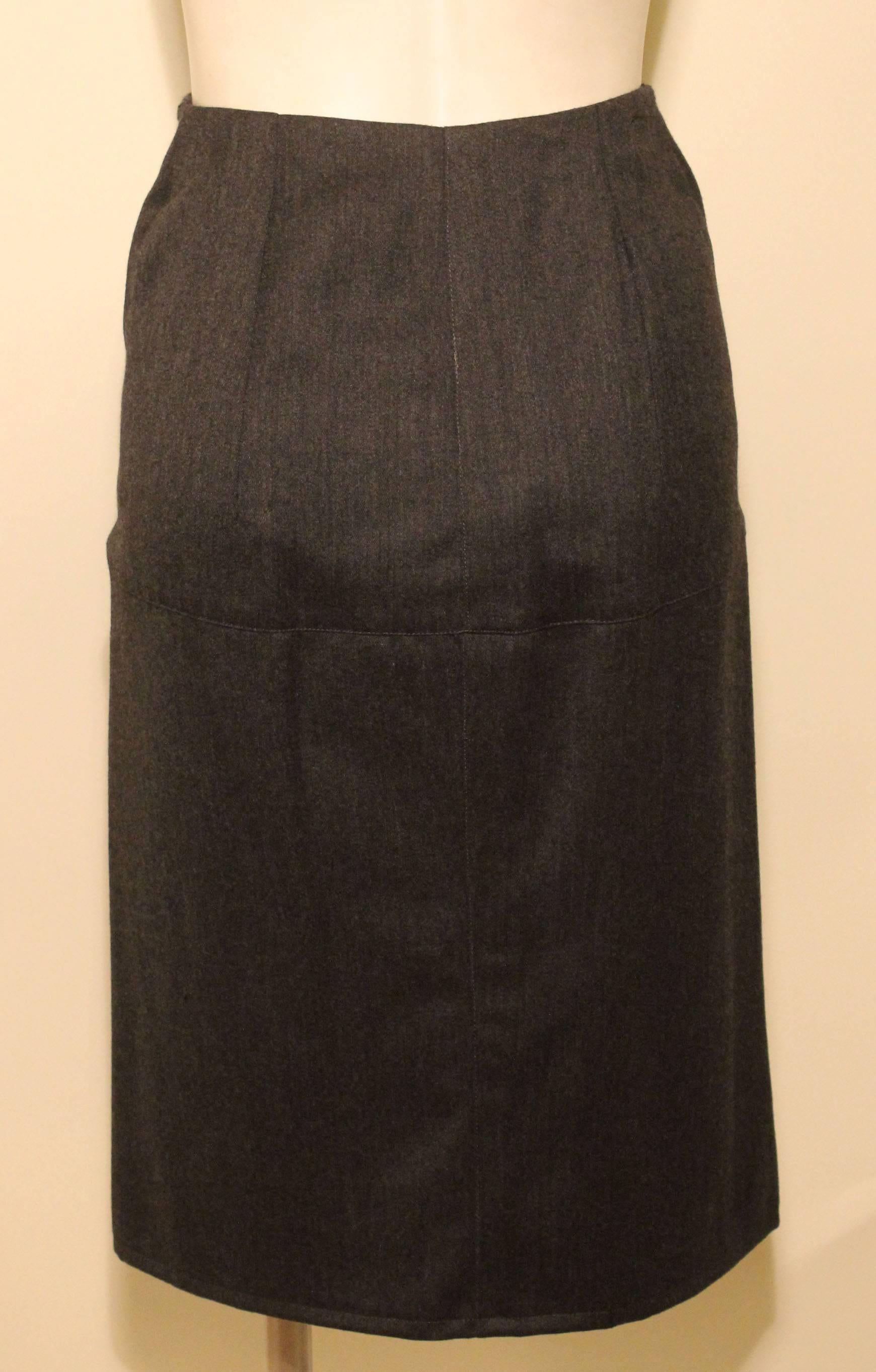 Black Vintage 1980s Claude Montana Front Kick Pleat Skirt For Sale