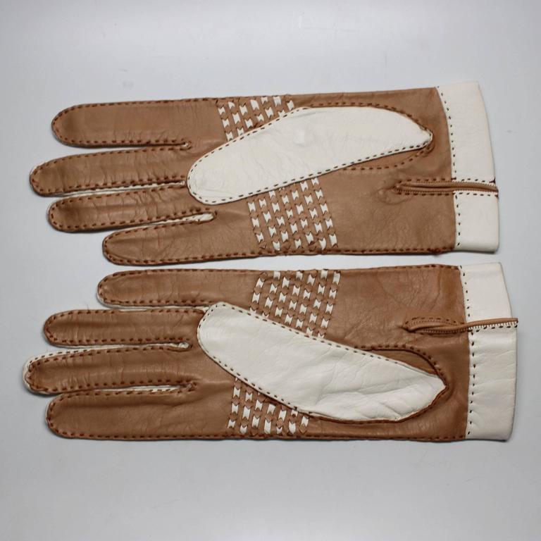 Vintage Mark Cross White and Tan Gloves with Original Box  display picture 2